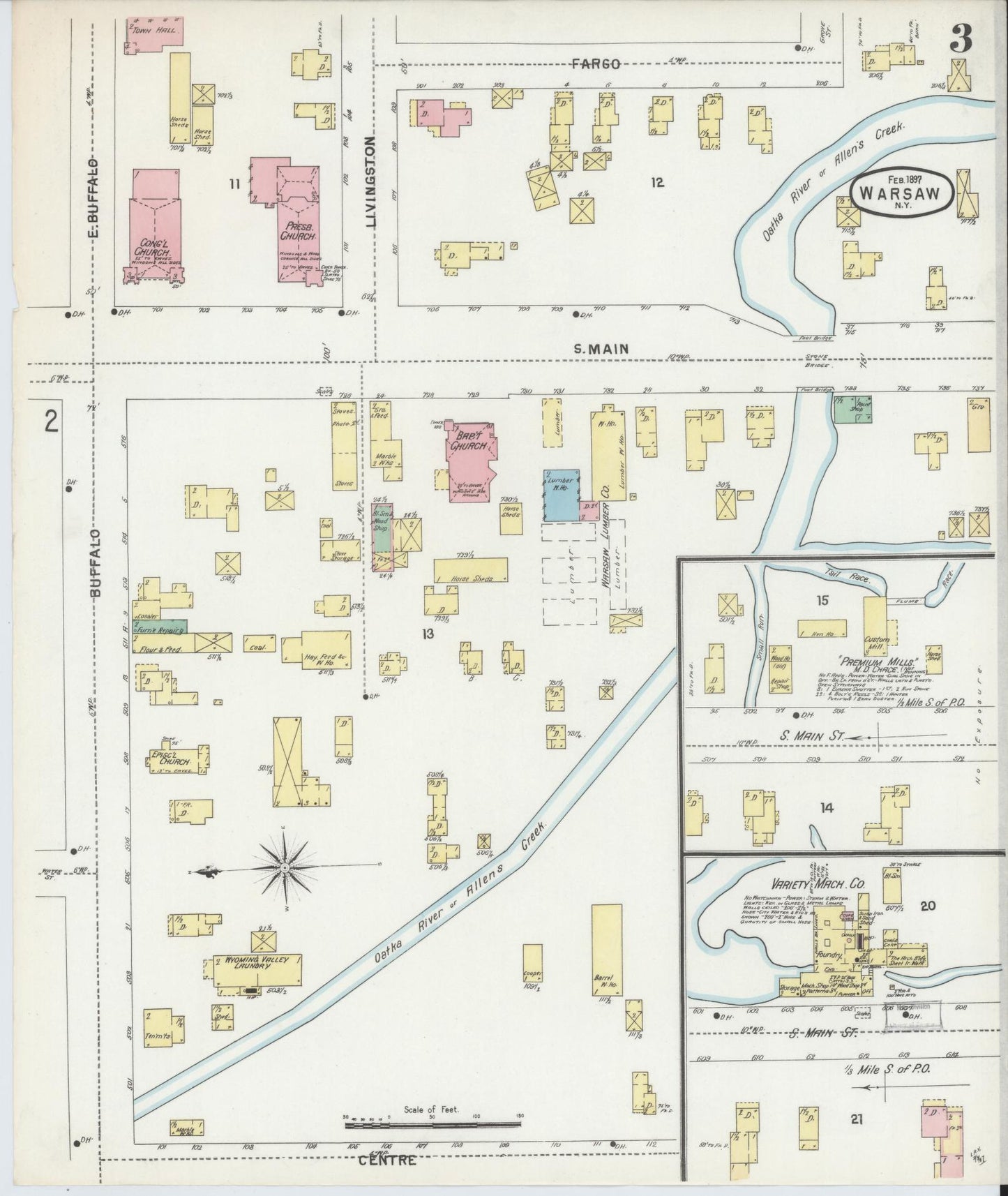 Sanborn Fire Insurance Map from Warsaw, Wyoming County, New York (1897), Sheet #0003 - Complete Map Set gallery image, historic Sanborn map, vintage wall art, Warsaw Wyoming