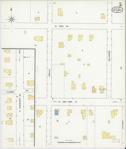 Sanborn Fire Insurance Map from De Land, Volusia County, Florida (1909), Sheet #0005 - Complete Map Set gallery image, historic Sanborn map, vintage wall art, Florida Florida