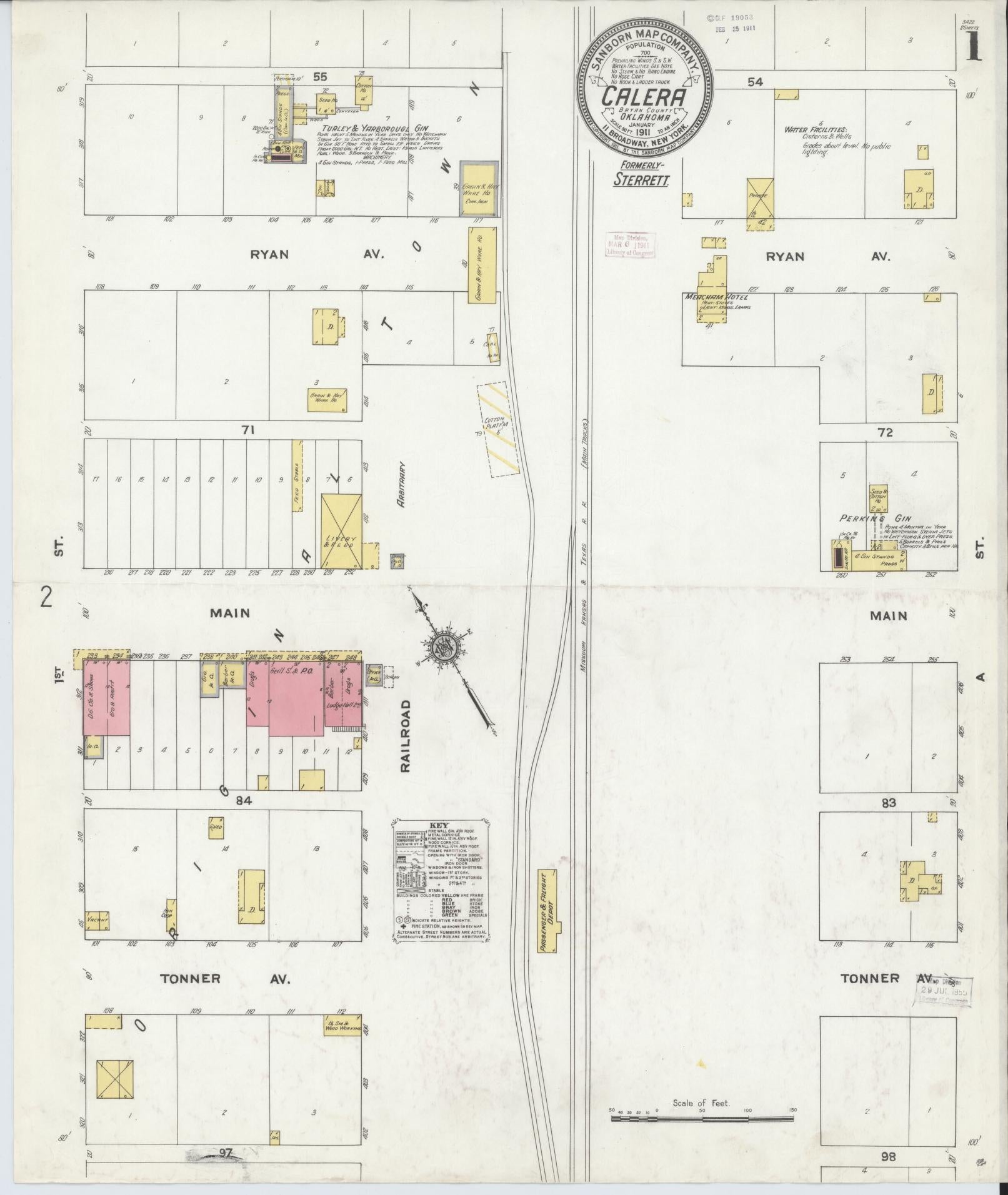 Sanborn Fire Insurance Map from Calera, Bryan County, Oklahoma (1911), Sheet #0001 - Complete Map Set gallery image, historic Sanborn map, vintage wall art, Oklahoma Oklahoma
