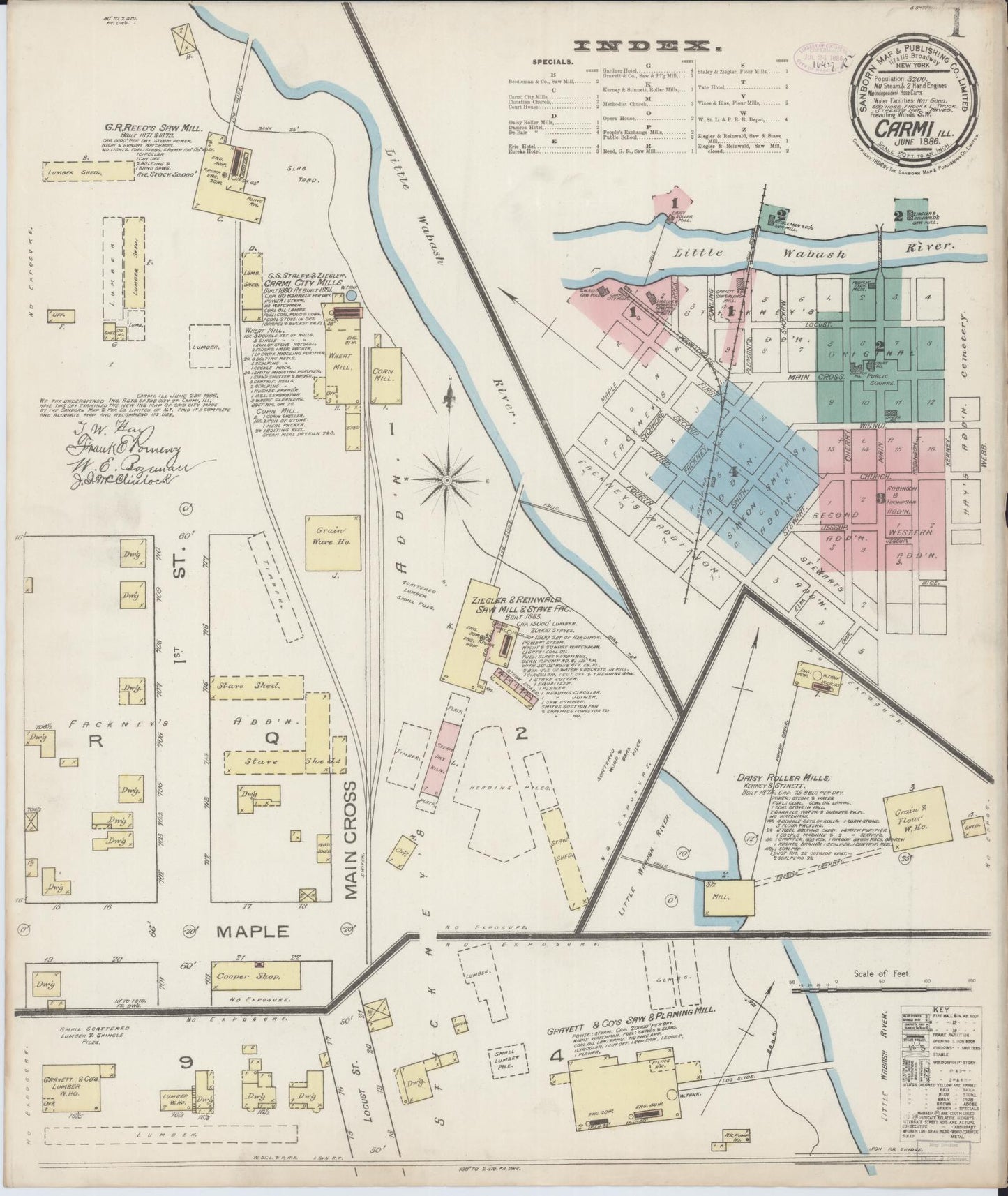 Sanborn Fire Insurance Map from Carmi, White County, Illinois (1886), Sheet #0001 - Complete Map Set gallery image, historic Sanborn map, vintage wall art, Illinois Illinois