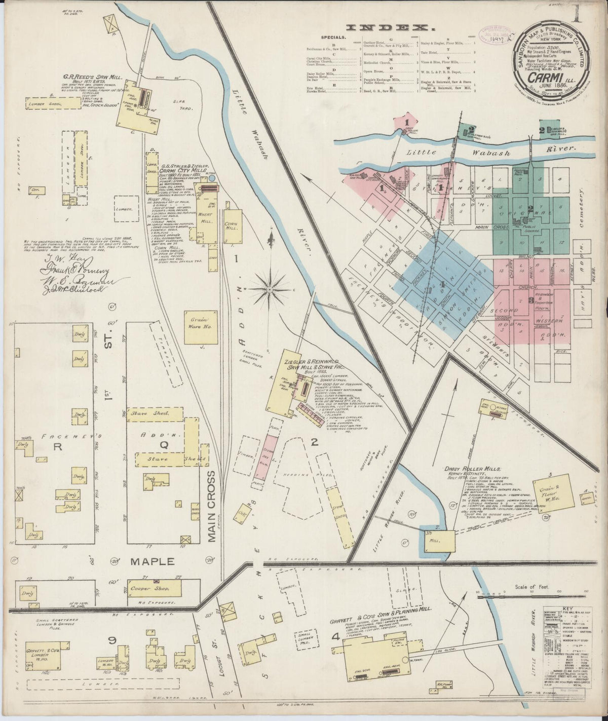 Sanborn Fire Insurance Map from Carmi, White County, Illinois (1886), Sheet #0001 - Complete Map Set gallery image, historic Sanborn map, vintage wall art, Illinois Illinois