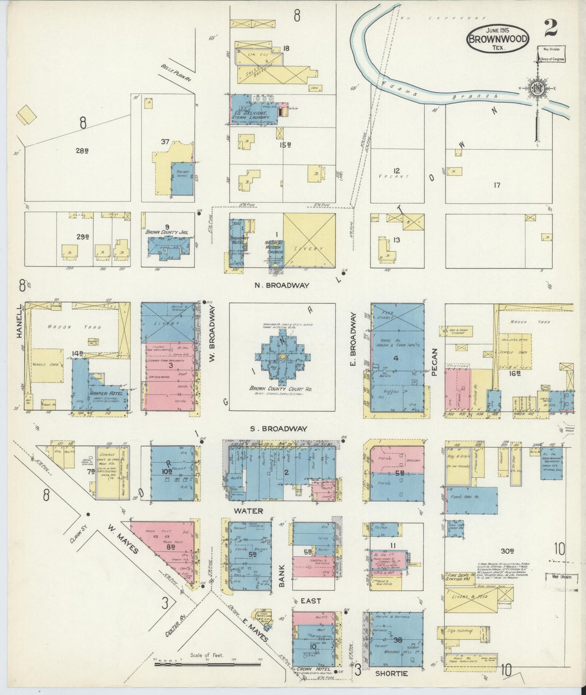 Sanborn Fire Insurance Map from Brownwood, Brown County, Texas (1915), Sheet #0002 - Complete Map Set gallery image, historic Sanborn map, vintage wall art, Texas Texas