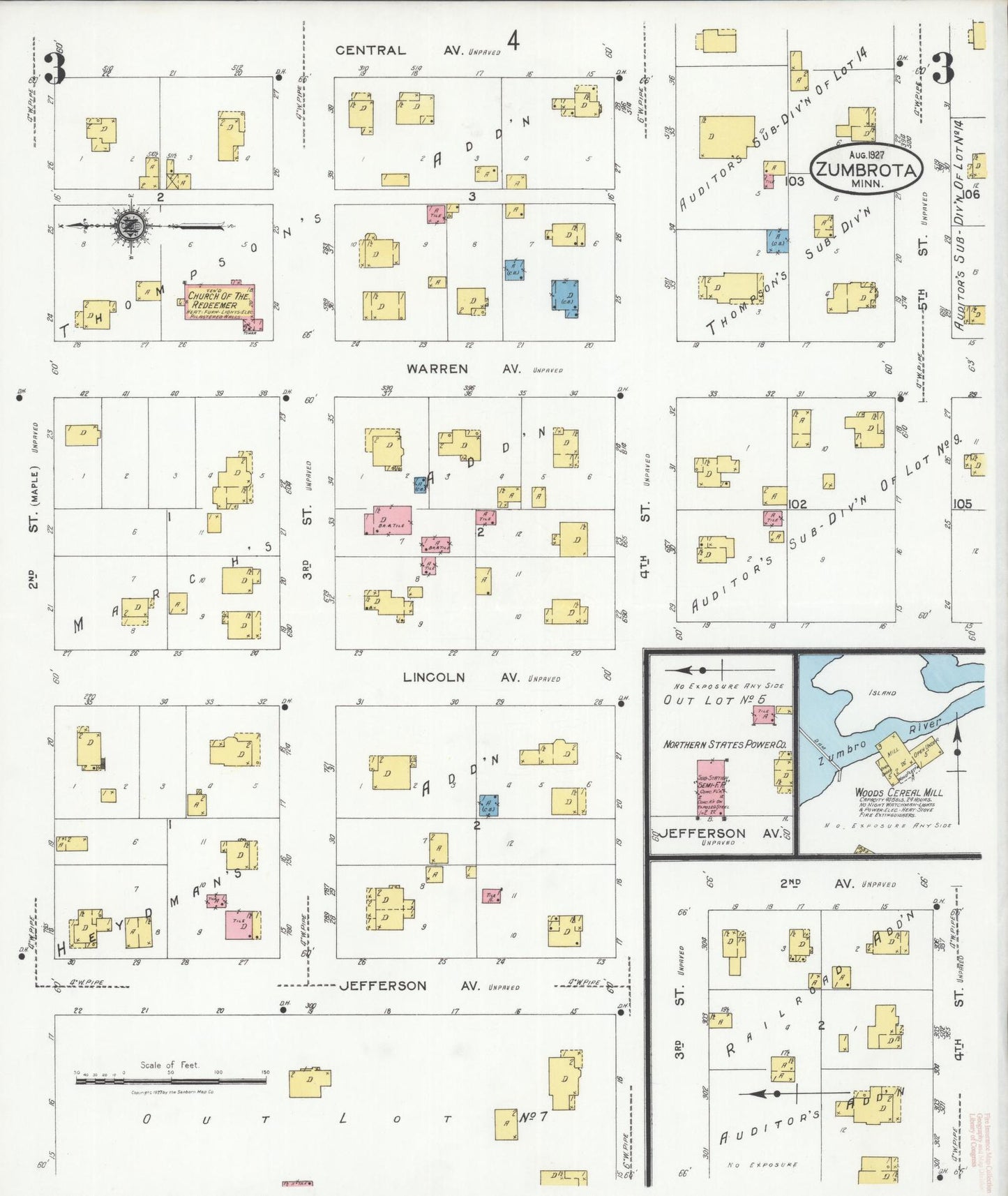 Sanborn Fire Insurance Map from Zumbrota, Goodhue County, Minnesota (1927), Sheet #0003 - Complete Map Set gallery image, historic Sanborn map, vintage wall art, Minnesota Minnesota