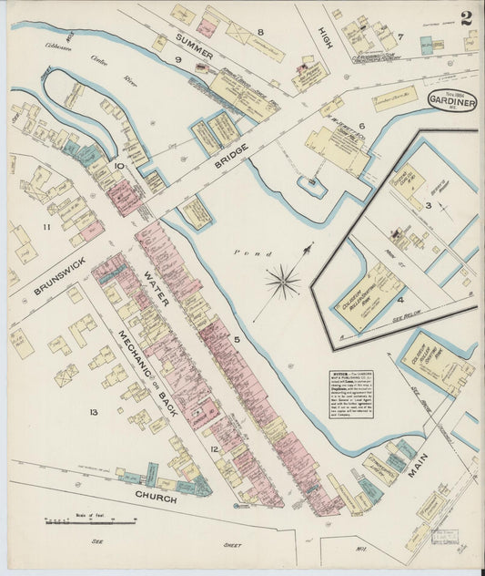 Sanborn Fire Insurance Map from Gardiner, Kennebec County, Maine (1884), Sheet #0002 - Historic Sanborn Fire Insurance Map Print, vintage old map wall art, antique decor, genealogy gift, Maine Maine map