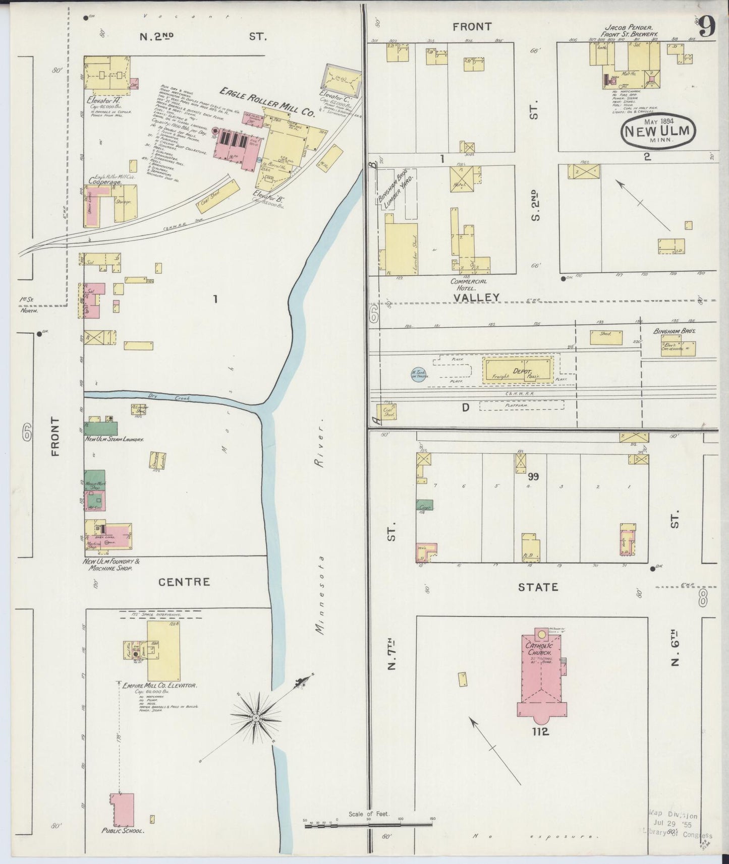 Sanborn Fire Insurance Map from New Ulm, Brown County, Minnesota (1894), Sheet #0009 - Historic Sanborn Fire Insurance Map Print, vintage old map wall art, antique decor, genealogy gift, Minnesota Minnesota map
