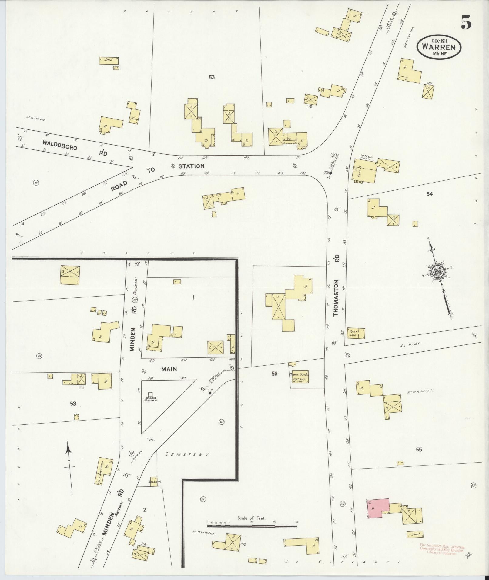 Sanborn Fire Insurance Map from Warren, Knox County, Maine (1911), Sheet #0005 - Historic Sanborn Fire Insurance Map Print, vintage old map wall art, antique decor, genealogy gift, Maine Maine map