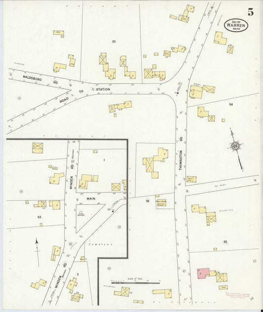 Sanborn Fire Insurance Map from Warren, Knox County, Maine (1911), Sheet #0005 - Historic Sanborn Fire Insurance Map Print, vintage old map wall art, antique decor, genealogy gift, Maine Maine map