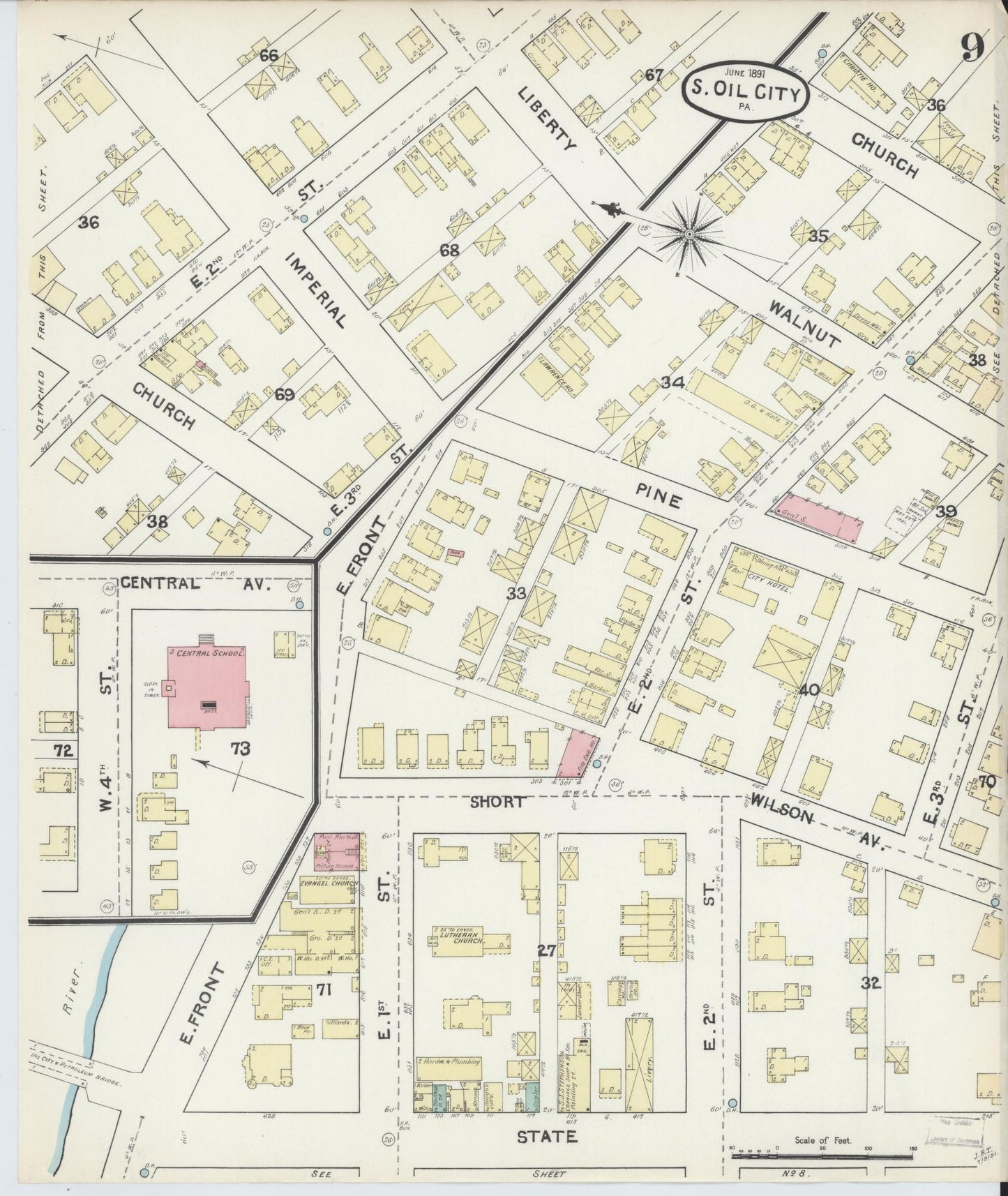 Sanborn Fire Insurance Map from Oil City, Venango County, Pennsylvania (1891), Sheet #0009 - Historic Sanborn Fire Insurance Map Print, vintage old map wall art, antique decor, genealogy gift, Pennsylvania Pennsylvania map