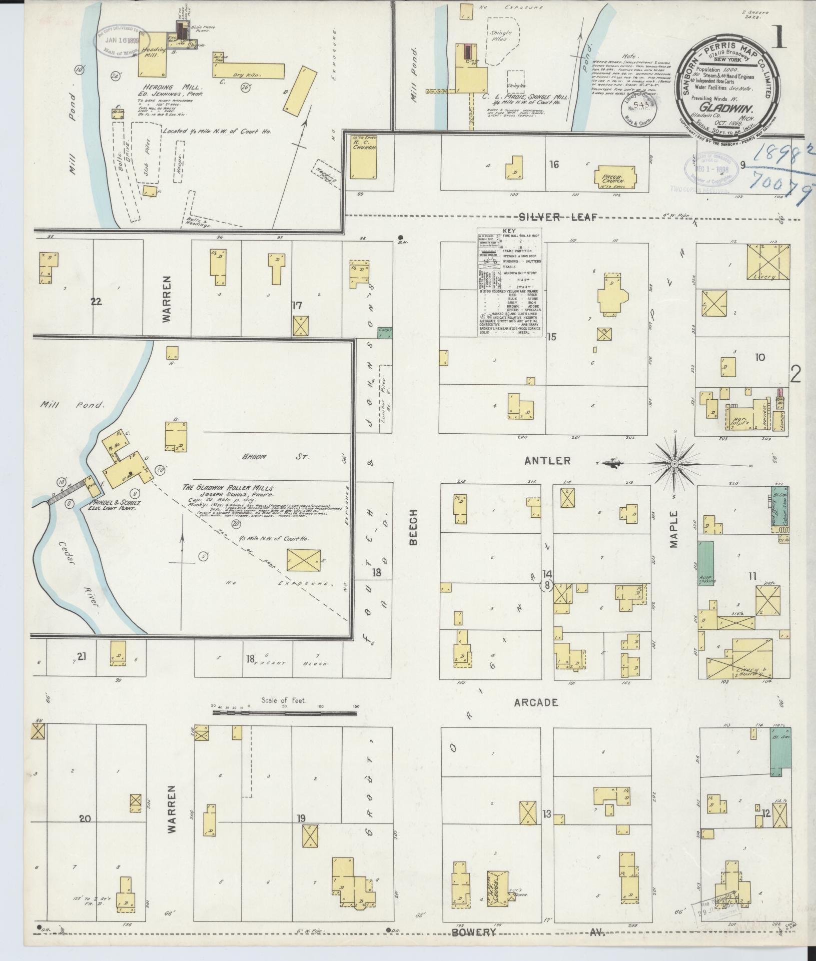 Sanborn Fire Insurance Map from Gladwin, Gladwin County, Michigan (1898), Sheet #0001 - Complete Map Set gallery image, historic Sanborn map, vintage wall art, Michigan Michigan