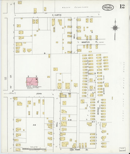 Sanborn Fire Insurance Map from Orange, Orange County, Texas (1919), Sheet #0012 - Historic Sanborn Fire Insurance Map Print, vintage old map wall art, antique decor, genealogy gift, Texas Texas map
