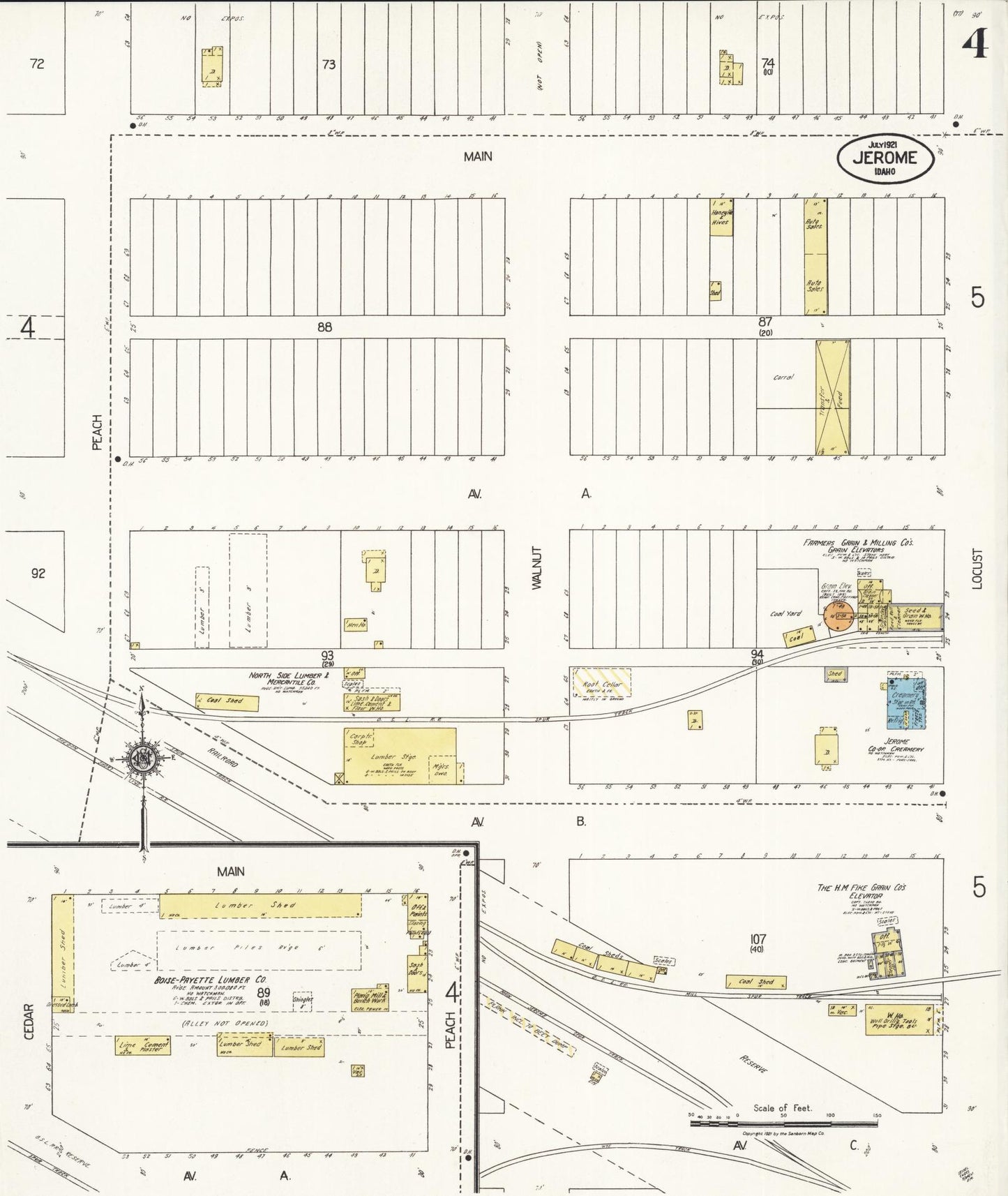 Sanborn Fire Insurance Map from Jerome, Jerome County, Idaho (1921), Sheet #0004 - Historic Sanborn Fire Insurance Map Print, vintage old map wall art, antique decor, genealogy gift, Idaho Idaho map