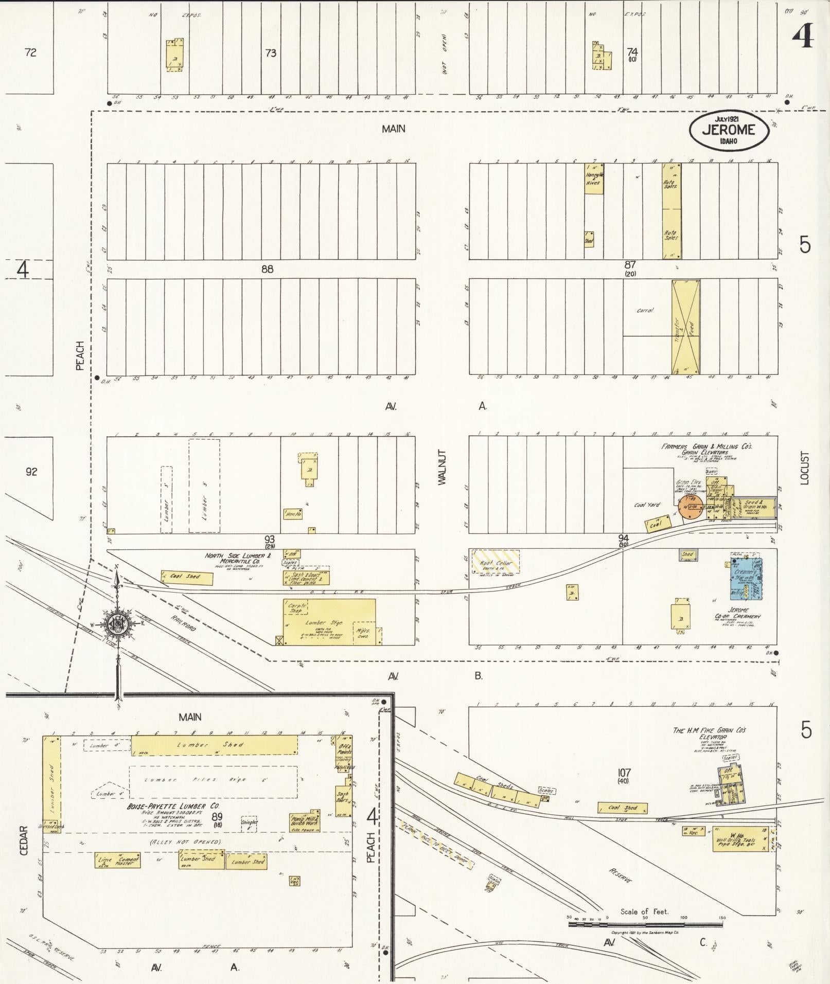 Sanborn Fire Insurance Map from Jerome, Jerome County, Idaho (1921), Sheet #0004 - Historic Sanborn Fire Insurance Map Print, vintage old map wall art, antique decor, genealogy gift, Idaho Idaho map