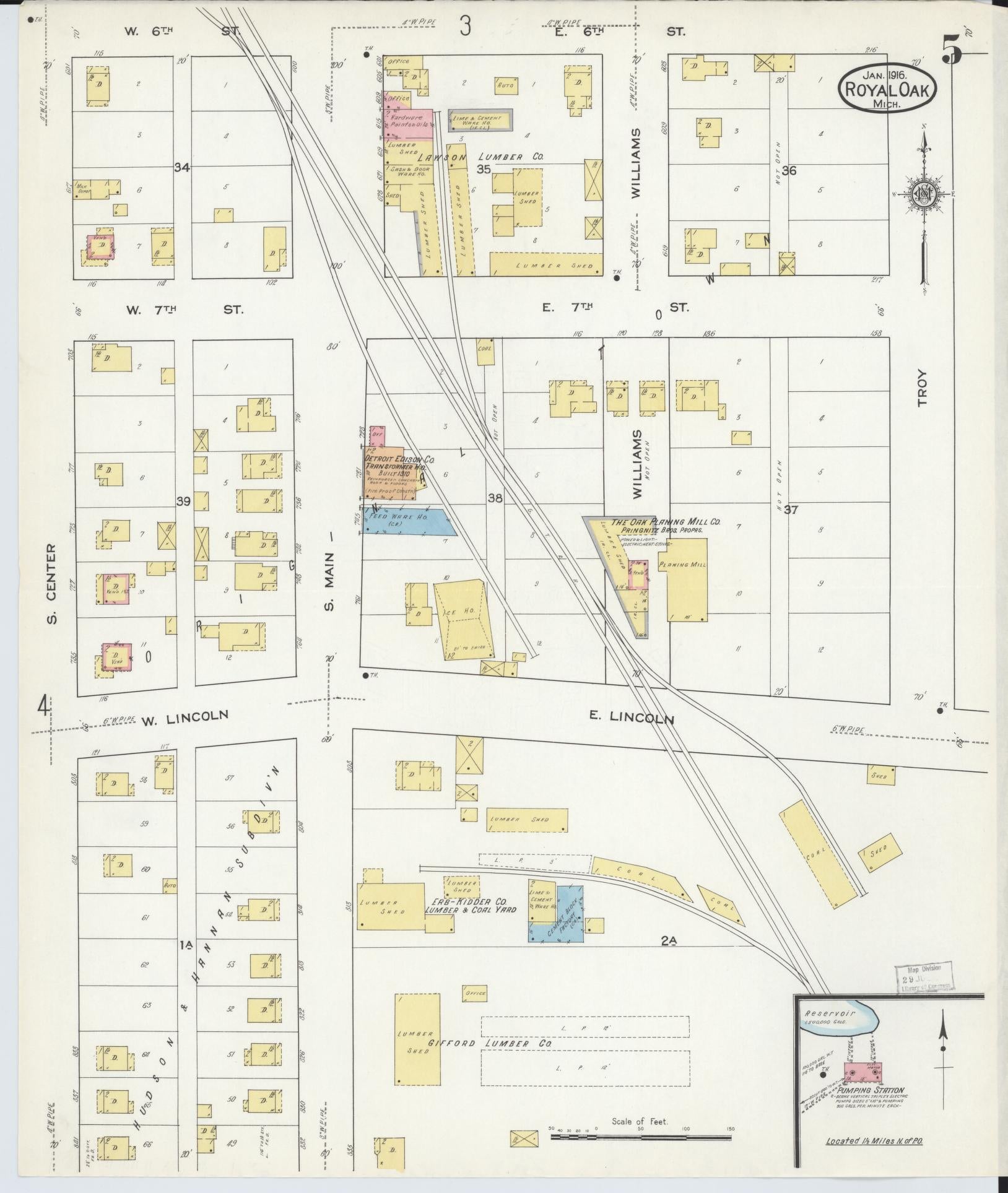 Sanborn Fire Insurance Map from Royal Oak, Oakland County, Michigan (1916), Sheet #0005 - Complete Map Set gallery image, historic Sanborn map, vintage wall art, Michigan Michigan