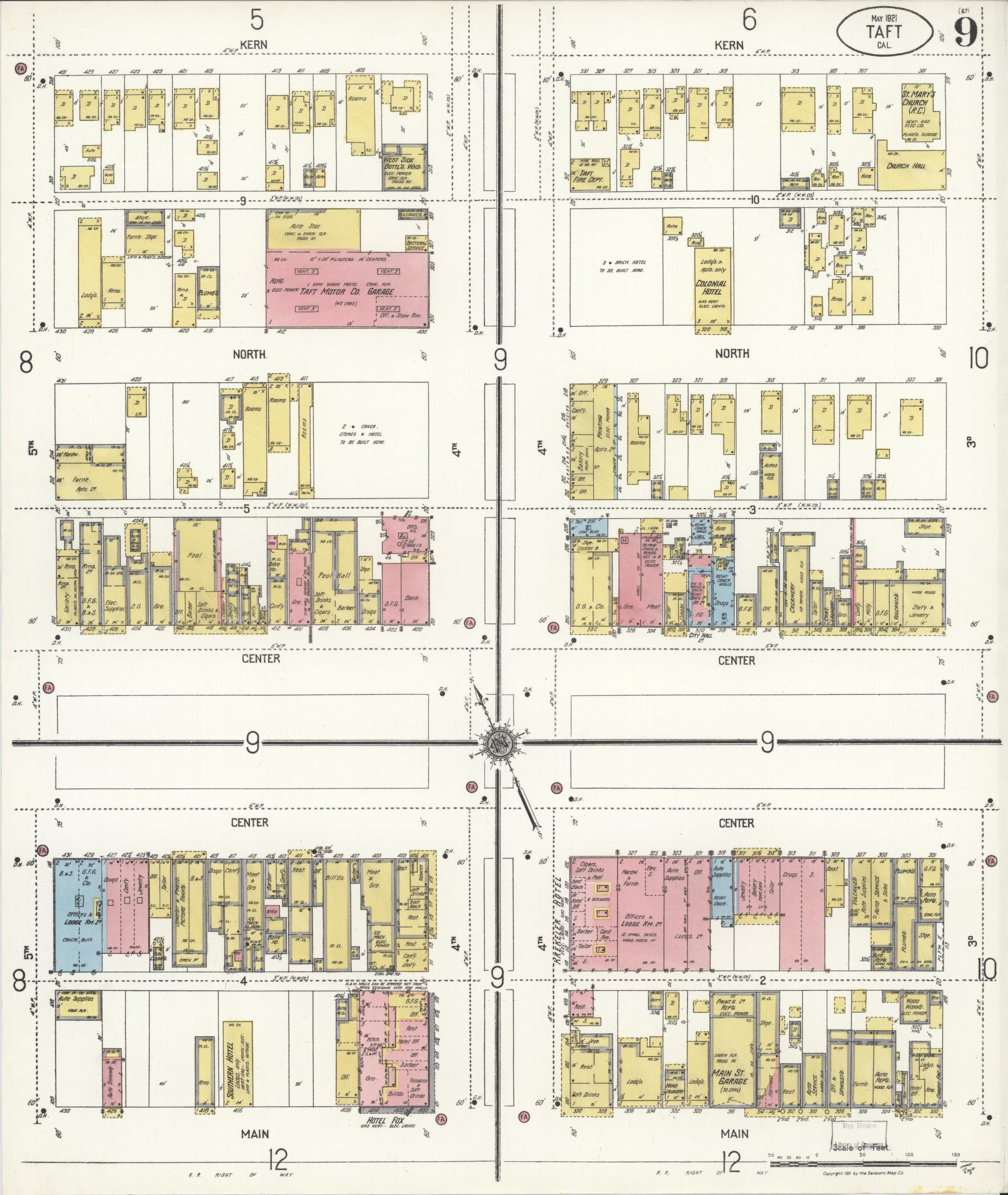 Sanborn Fire Insurance Map from Taft, Kern County, California (1921), Sheet #0009 - Complete Map Set gallery image, historic Sanborn map, vintage wall art, California California