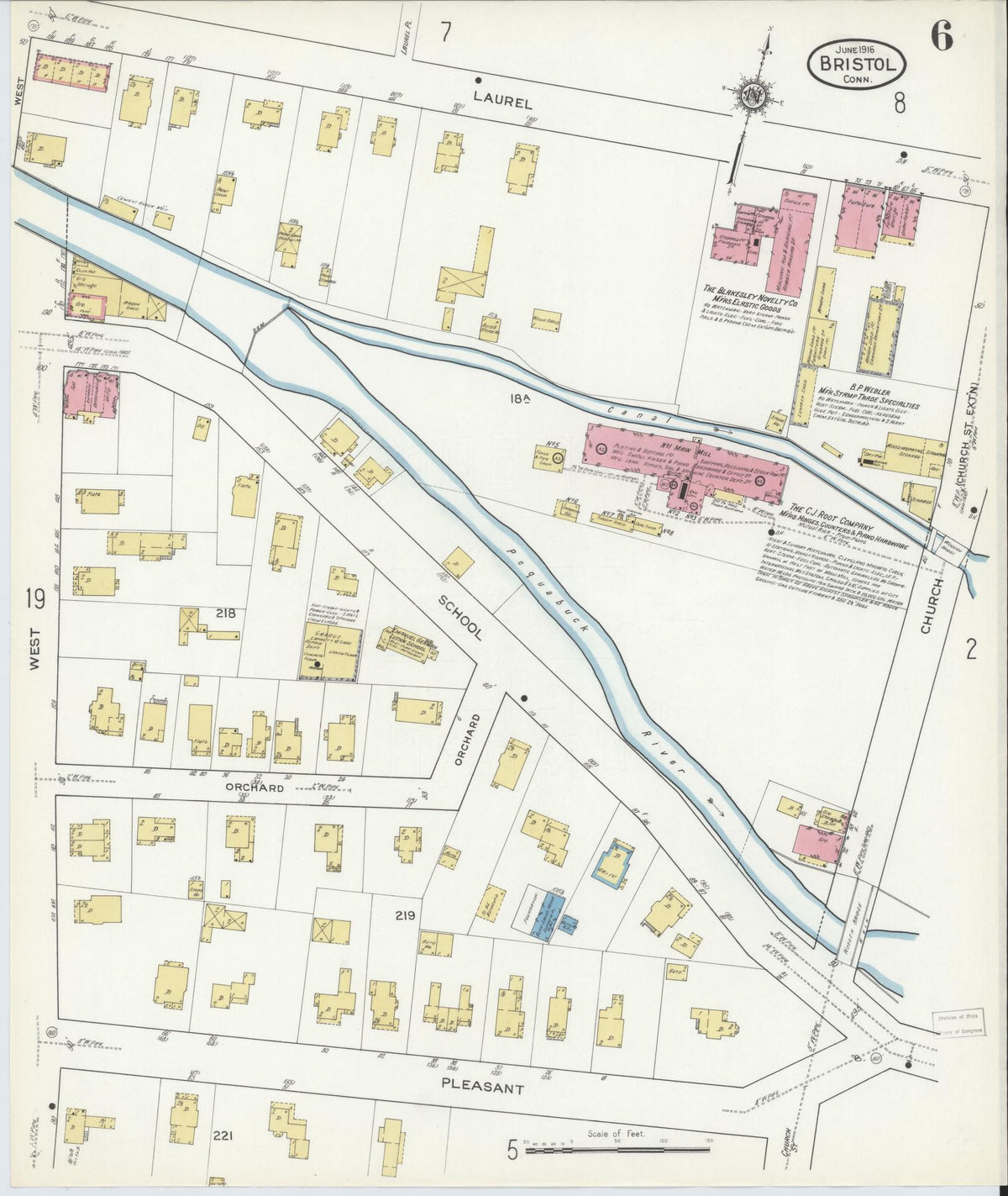 Sanborn Fire Insurance Map from Bristol, Hartford County, Connecticut (1916), Sheet #0006 - Historic Sanborn Fire Insurance Map Print, vintage old map wall art, antique decor, genealogy gift, Connecticut Connecticut map