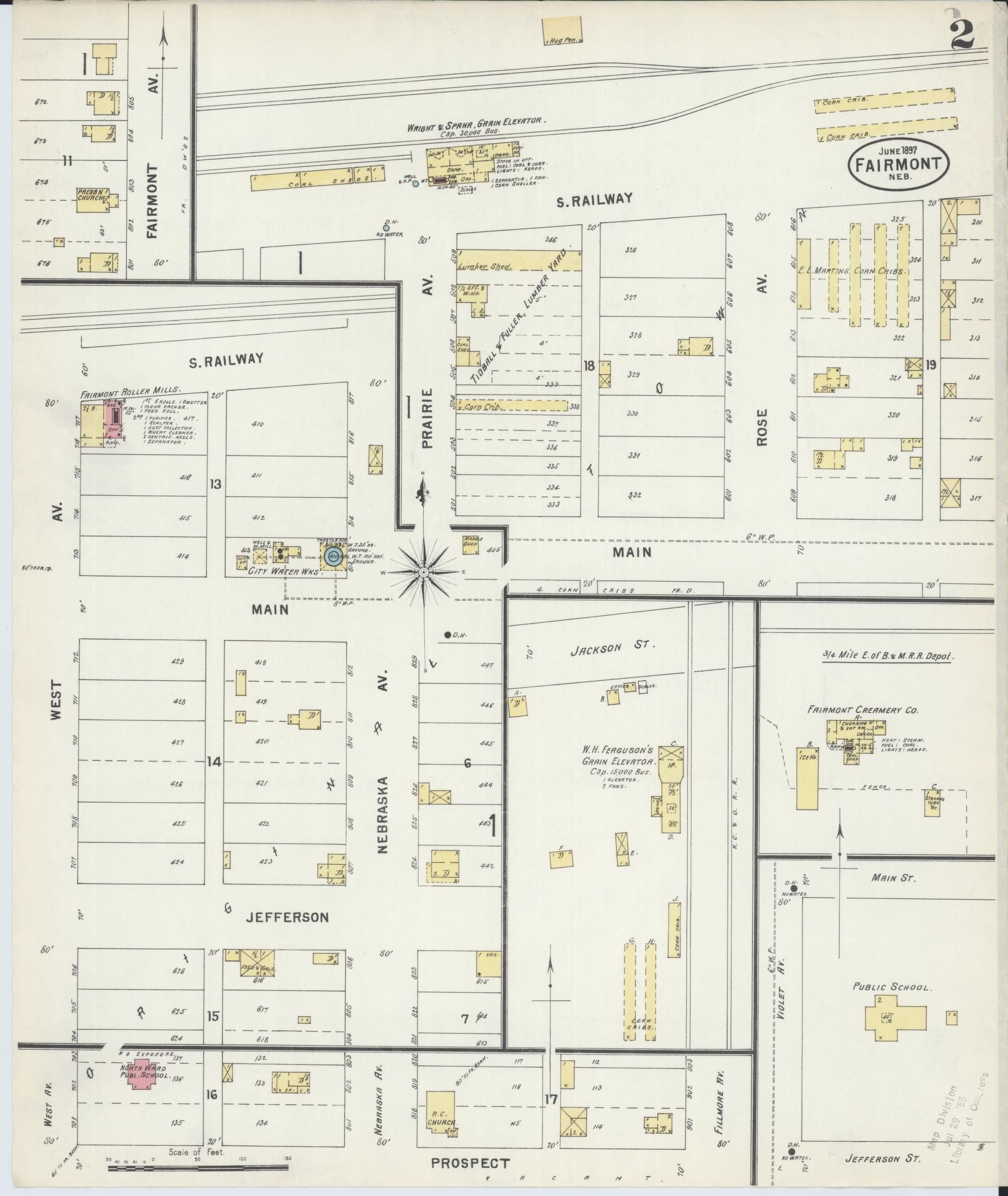 Sanborn Fire Insurance Map from Fairmont, Fillmore County, Nebraska (1897), Sheet #0002 - Complete Map Set gallery image, historic Sanborn map, vintage wall art, Nebraska Nebraska