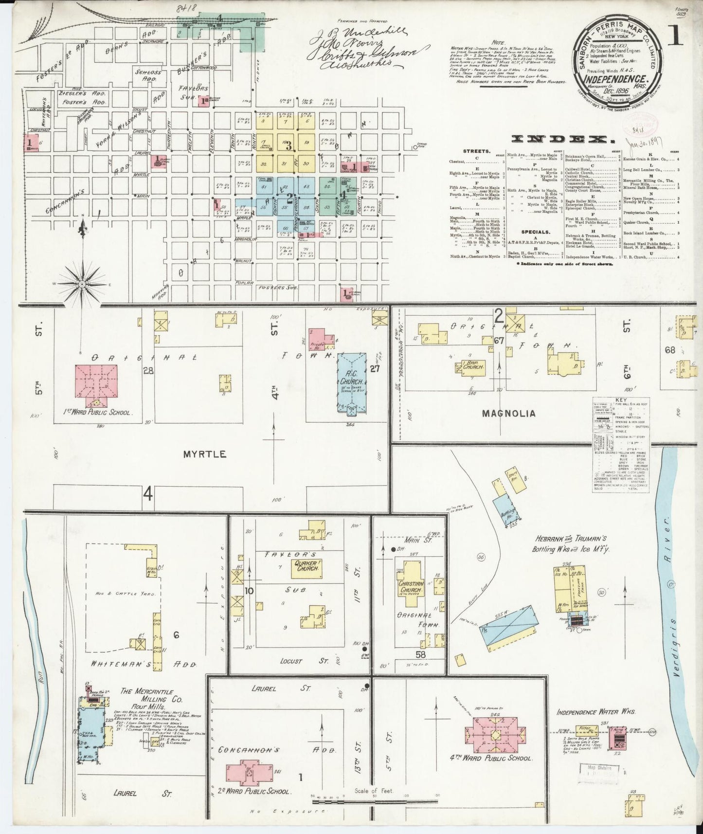 Sanborn Fire Insurance Map from Independence, Montgomery County, Kansas (1896), Sheet #0001 - Historic Sanborn Fire Insurance Map Print, vintage old map wall art, antique decor, genealogy gift, Kansas Kansas map