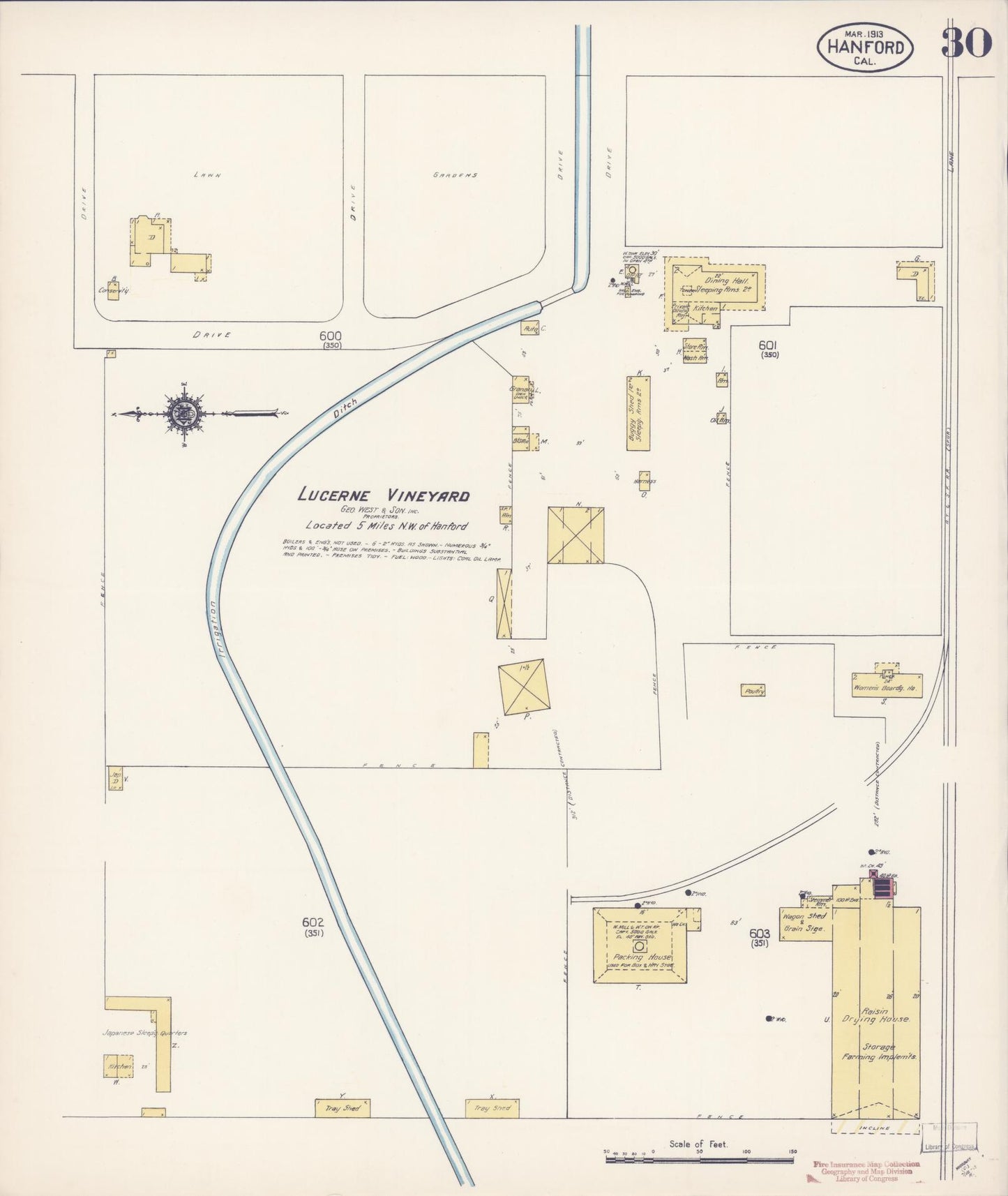 Sanborn Fire Insurance Map from Hanford, Kings County, California (1913), Sheet #0030 - Historic Sanborn Fire Insurance Map Print, vintage old map wall art, antique decor, genealogy gift, California California map