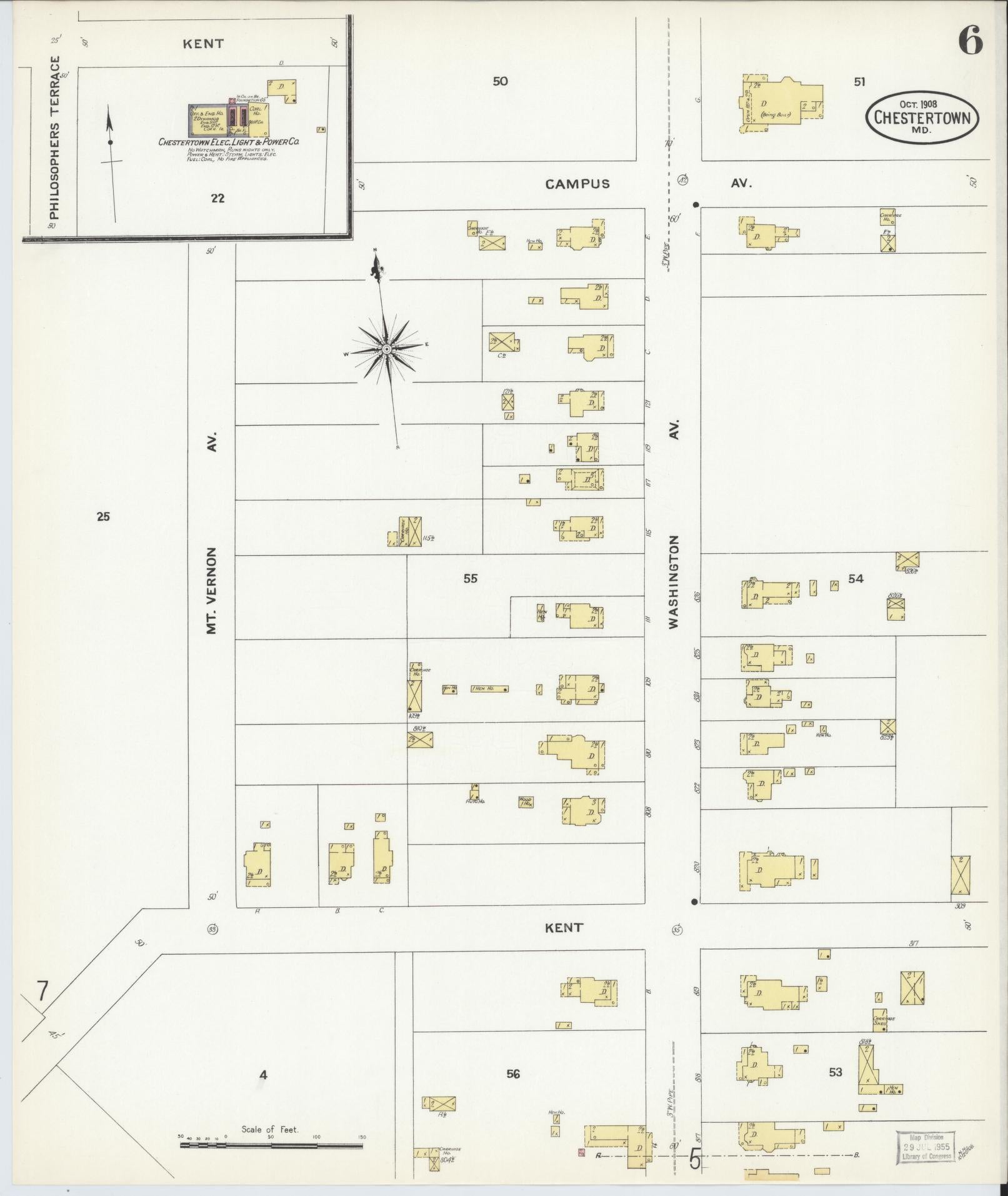 Sanborn Fire Insurance Map from Chestertown, Kent County, Maryland (1908), Sheet #0006 - Complete Map Set gallery image, historic Sanborn map, vintage wall art, Maryland Maryland