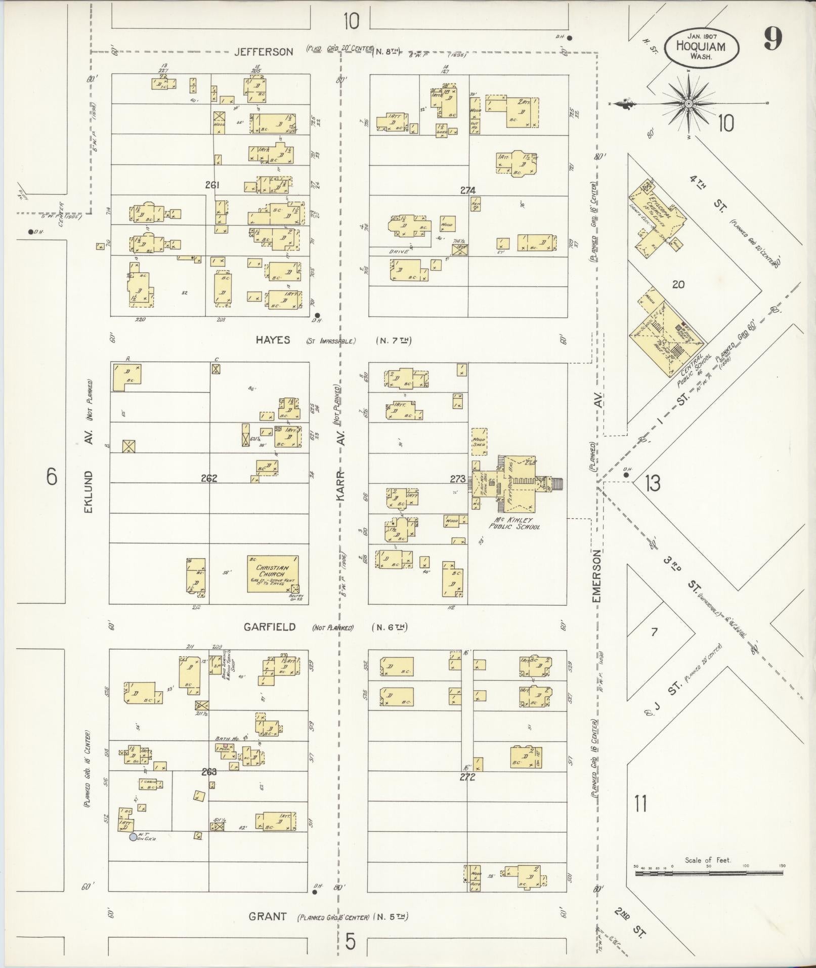 Sanborn Fire Insurance Map from Hoquiam, Grays Harbor County, Washington (1907), Sheet #0009 - Complete Map Set gallery image, historic Sanborn map, vintage wall art, Washington Washington