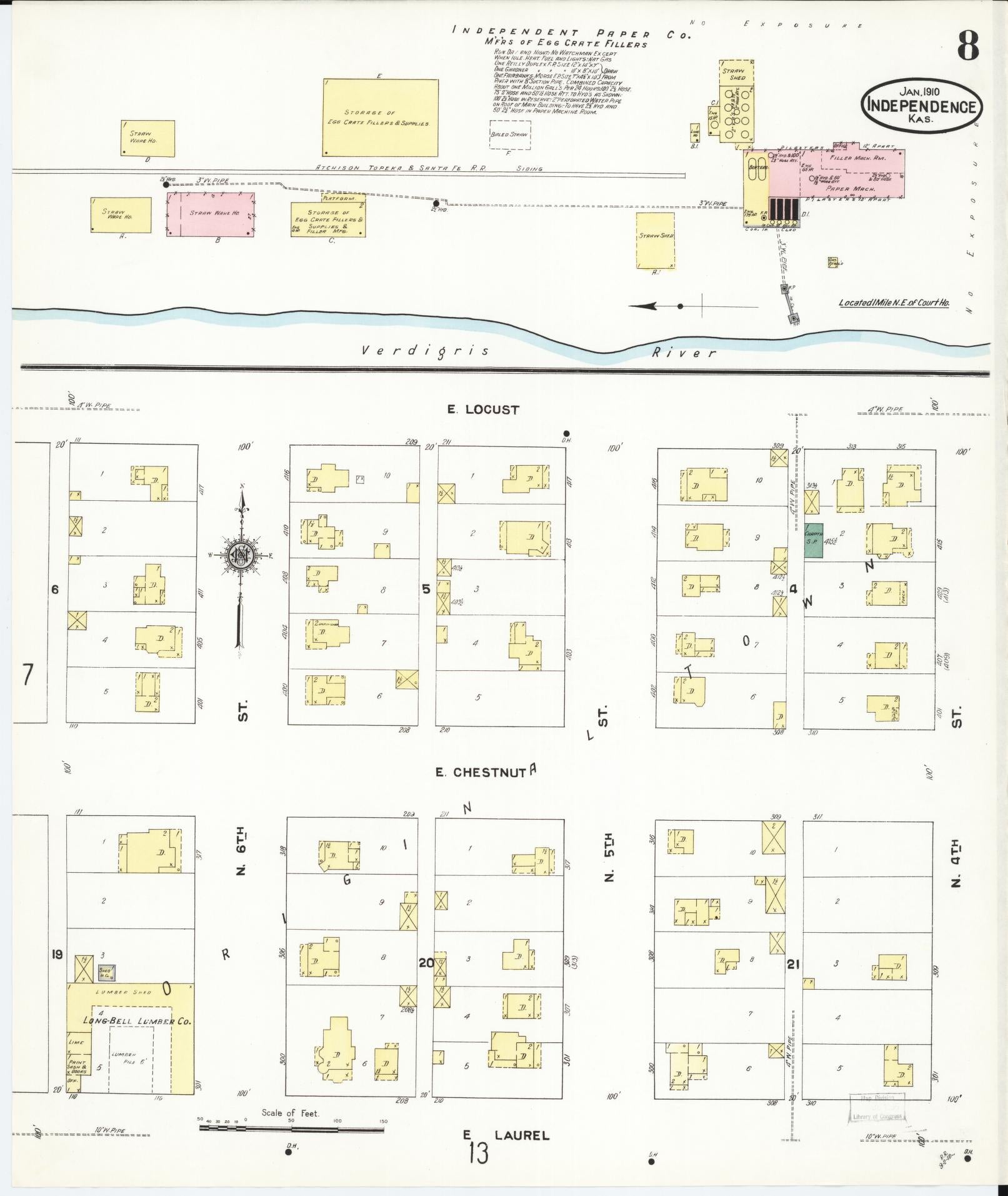 Sanborn Fire Insurance Map from Independence, Montgomery County, Kansas (1910), Sheet #0008 - Historic Sanborn Fire Insurance Map Print, vintage old map wall art, antique decor, genealogy gift, Kansas Kansas map