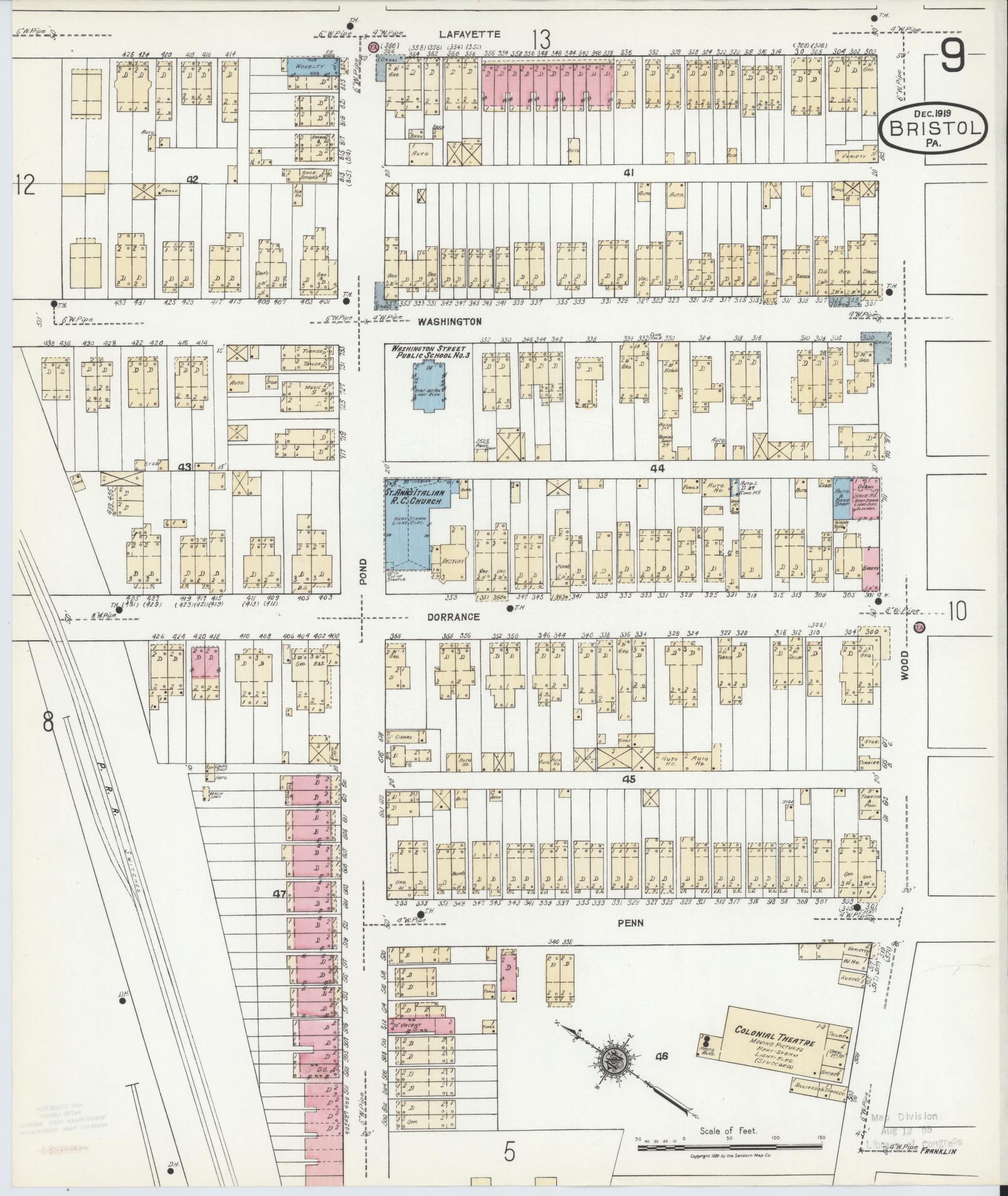 Sanborn Fire Insurance Map from Bristol, Bucks County, Pennsylvania (1927), Sheet #0009 - Historic Sanborn Fire Insurance Map Print, vintage old map wall art, antique decor, genealogy gift, Pennsylvania Pennsylvania map