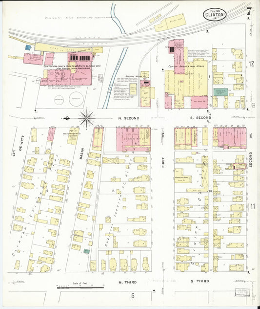 Sanborn Fire Insurance Map from Clinton, Clinton County, Iowa (1909), Sheet #0007 - Historic Sanborn Fire Insurance Map Print, vintage old map wall art