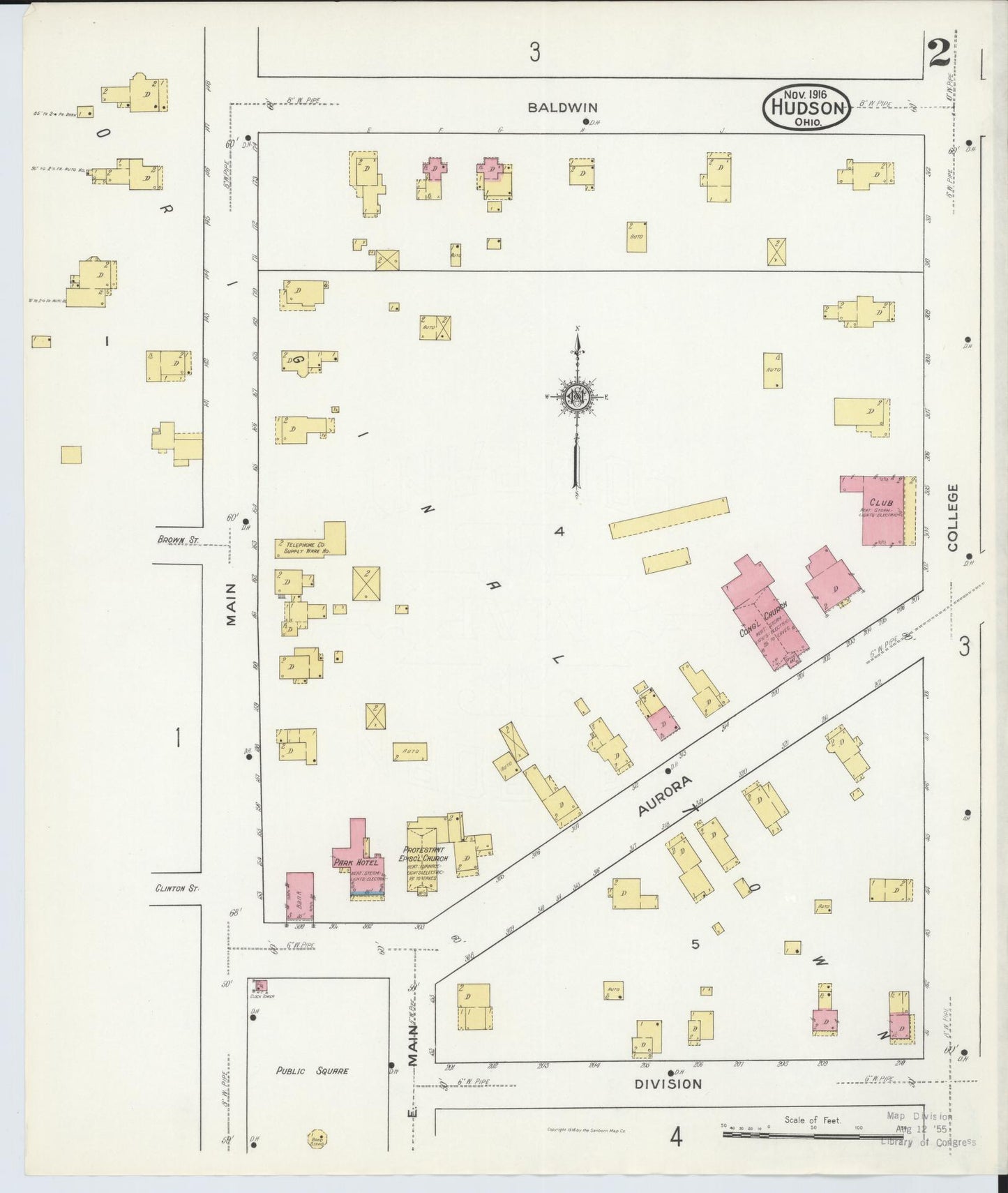 Sanborn Fire Insurance Map from Hudson, Summit County, Ohio (1916), Sheet #0002 - Complete Map Set gallery image, historic Sanborn map, vintage wall art, Ohio Ohio