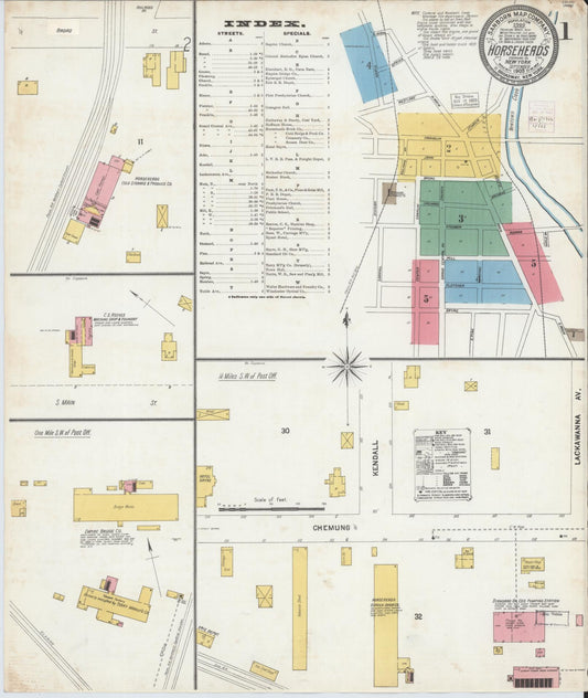 Sanborn Fire Insurance Map from Horseheads, Chemung County, New York (1903), Sheet #0001 - Complete Map Set gallery image, historic Sanborn map, vintage wall art, New York New York