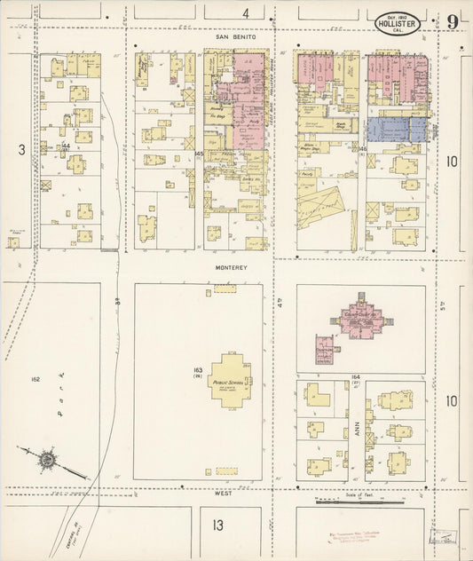 Sanborn Fire Insurance Map from Hollister, San Benito County, California (1910), Sheet #0009 - Historic Sanborn Fire Insurance Map Print, vintage old map wall art, antique decor, genealogy gift, California California map