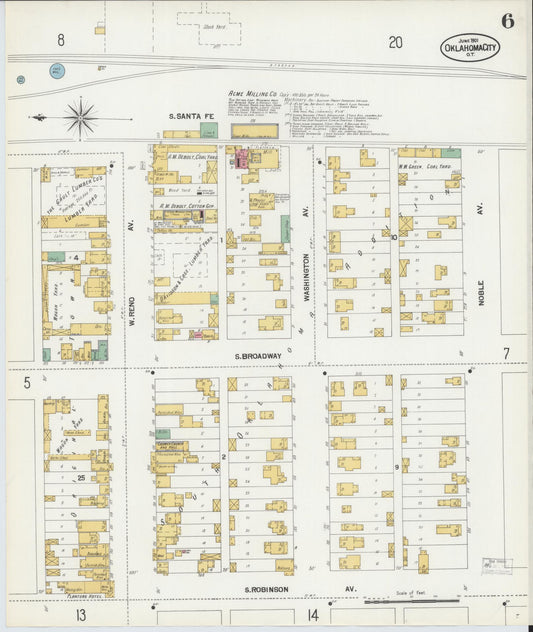 Sanborn Fire Insurance Map from Oklahoma City, Oklahoma County, Oklahoma (1901), Sheet #0006 - Historic Sanborn Fire Insurance Map Print, vintage old map wall art, antique decor, genealogy gift, Oklahoma City Oklahoma map