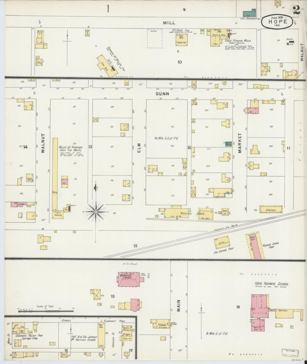 Sanborn Fire Insurance Map from Hope, Bartholomew County, Indiana (1896), Sheet #0002 - Historic Sanborn Fire Insurance Map Print, vintage old map wall art, antique decor, genealogy gift, Indiana Indiana map