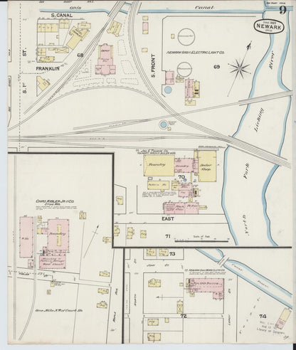Sanborn Fire Insurance Map from Newark, Licking County, Ohio (1889), Sheet #0009 - Historic Sanborn Fire Insurance Map Print, vintage old map wall art, antique decor, genealogy gift, Ohio Ohio map
