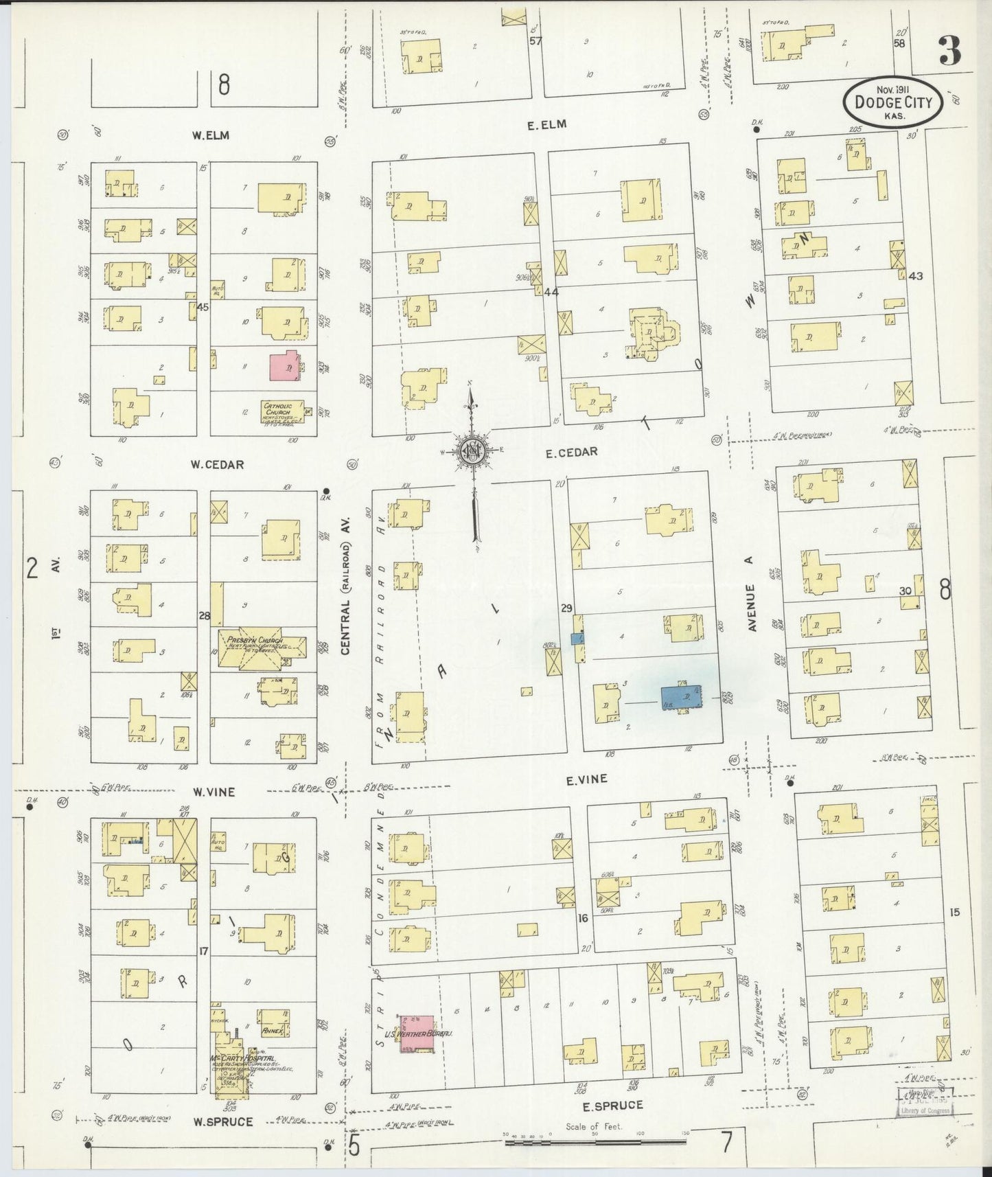 Sanborn Fire Insurance Map from Dodge City, Ford County, Kansas (1911), Sheet #0003 - Complete Map Set gallery image, historic Sanborn map, vintage wall art, Kansas Kansas