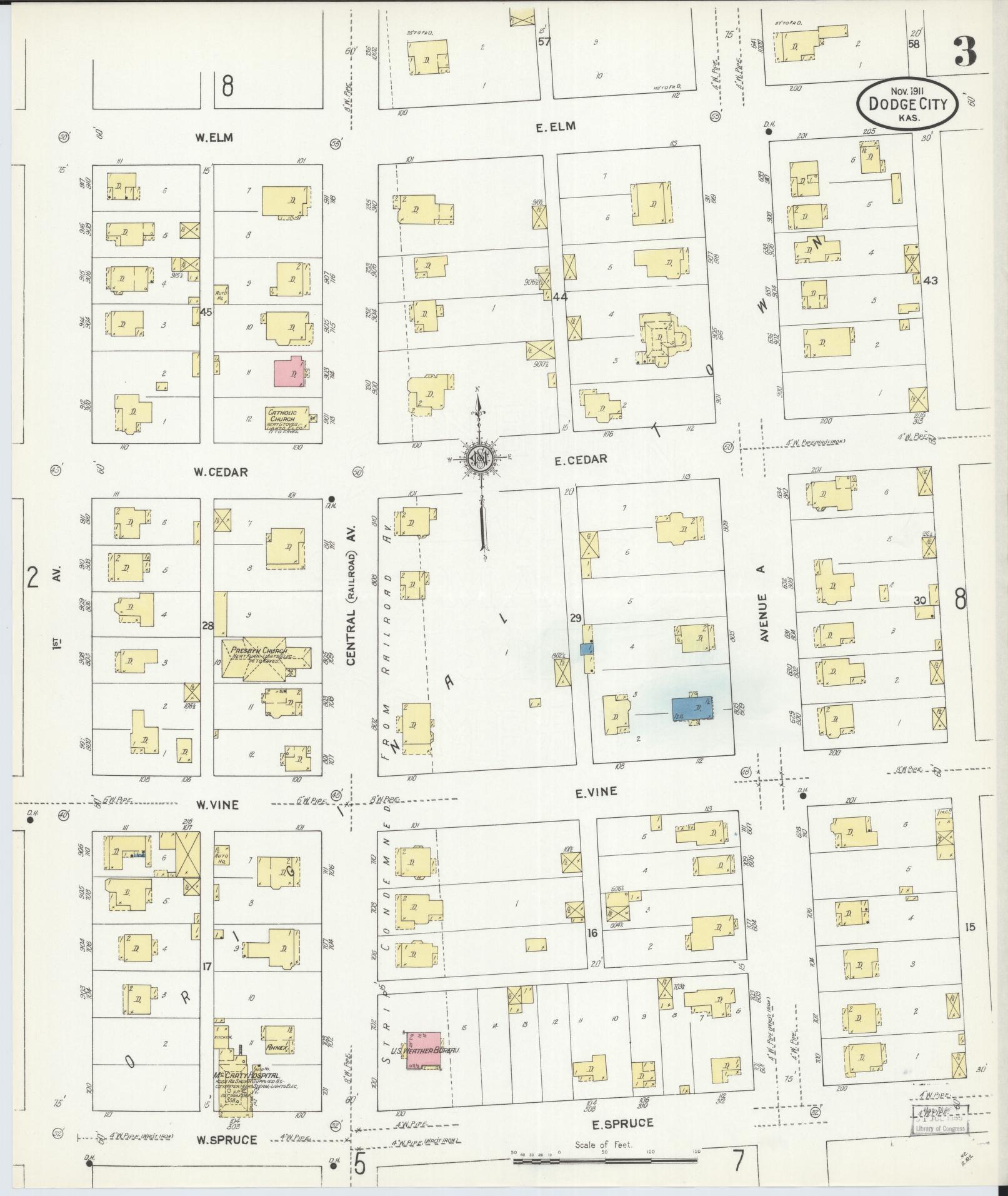 Sanborn Fire Insurance Map from Dodge City, Ford County, Kansas (1911), Sheet #0003 - Complete Map Set gallery image, historic Sanborn map, vintage wall art, Kansas Kansas