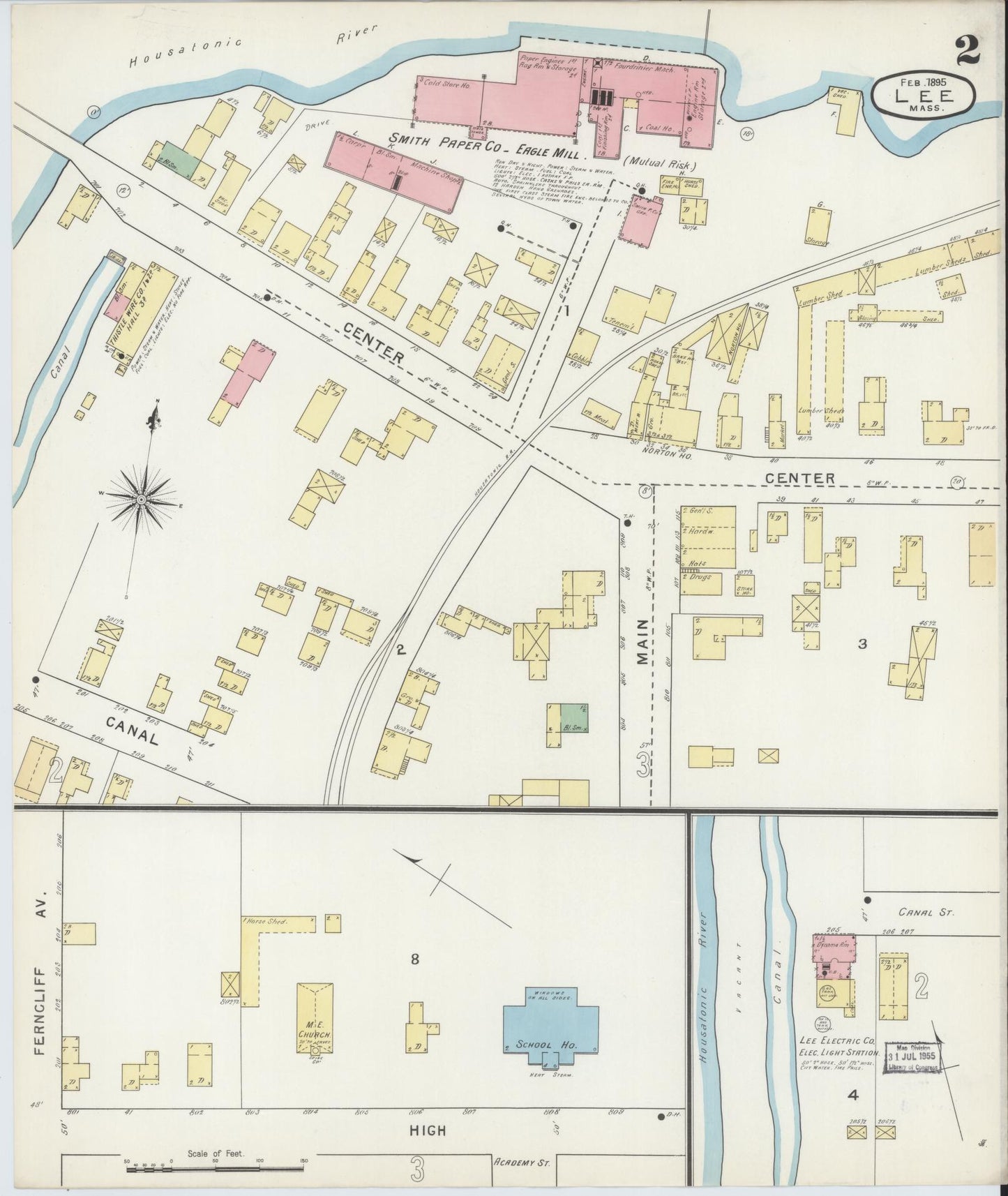Sanborn Fire Insurance Map from Lee, Berkshire County, Massachusetts (1895), Sheet #0002 - Complete Map Set gallery image, historic Sanborn map, vintage wall art, Massachusetts Massachusetts