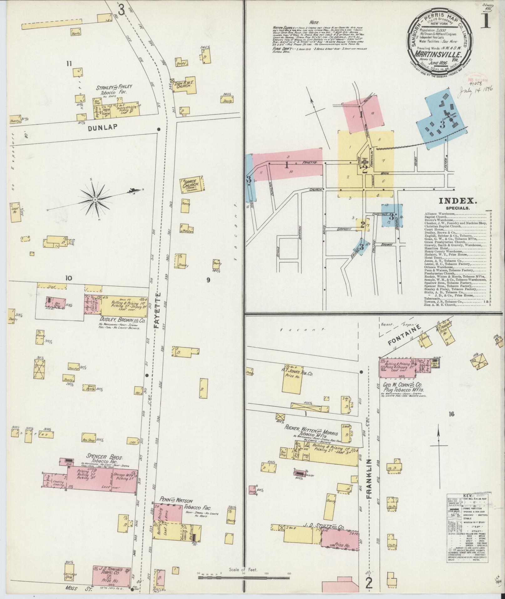 Sanborn Fire Insurance Map from Martinsville, Independent Cities, Virginia. (1896) – Historic Sanborn Fire Insurance Map Print