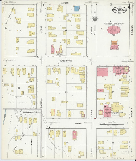 Sanborn Fire Insurance Map from Waukegan, Lake County, Illinois (1917), Sheet #0004 - Historic Sanborn Fire Insurance Map Print, vintage old map wall art, antique decor, genealogy gift, Illinois Illinois map