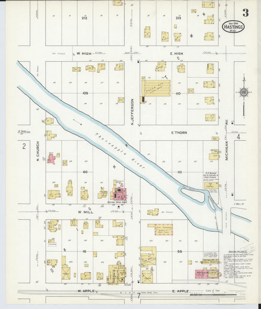 Sanborn Fire Insurance Map from Hastings, Barry County, Michigan (1916), Sheet #0003 - Historic Sanborn Fire Insurance Map Print, vintage old map wall art, antique decor, genealogy gift, Michigan Michigan map