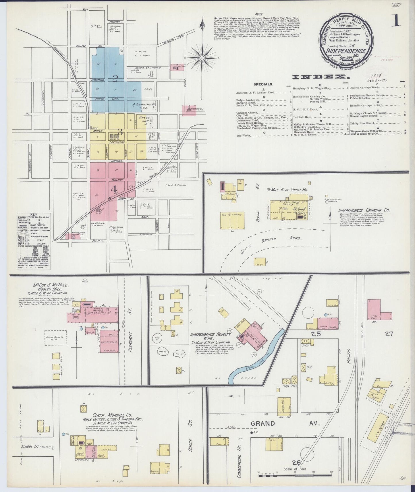 Sanborn Fire Insurance Map from Independence, Jackson County, Missouri (1892), Sheet #0001 - Complete Map Set gallery image, historic Sanborn map, vintage wall art, Missouri Missouri