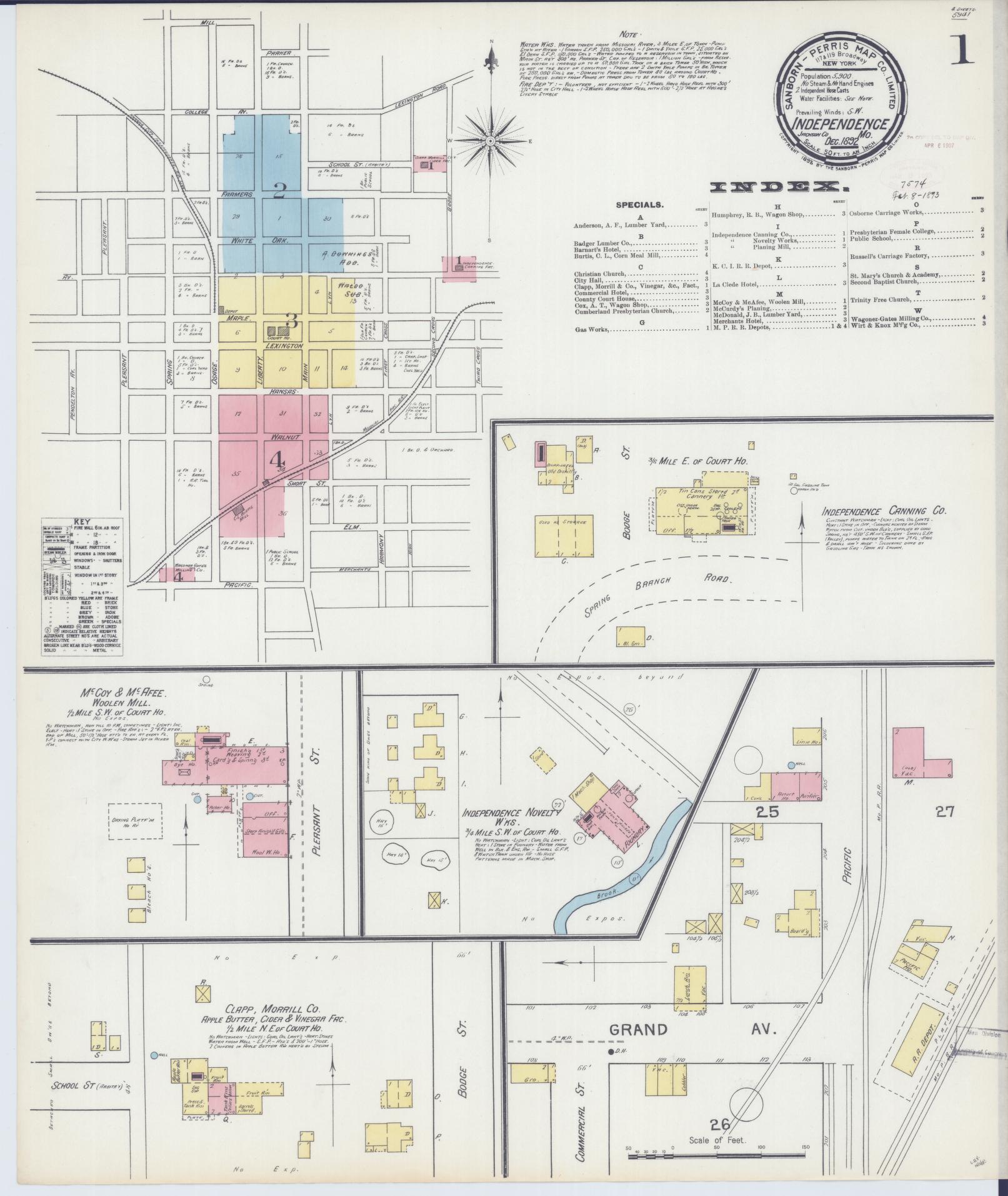 Sanborn Fire Insurance Map from Independence, Jackson County, Missouri (1892), Sheet #0001 - Complete Map Set gallery image, historic Sanborn map, vintage wall art, Missouri Missouri