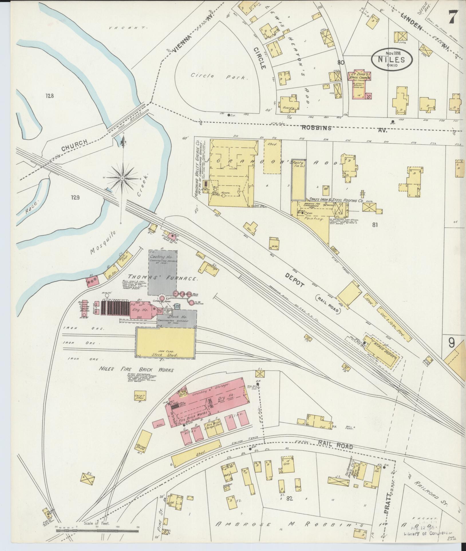 Sanborn Fire Insurance Map from Niles, Trumbull County, Ohio (1898), Sheet #0007 - Complete Map Set gallery image, historic Sanborn map, vintage wall art, Ohio Ohio