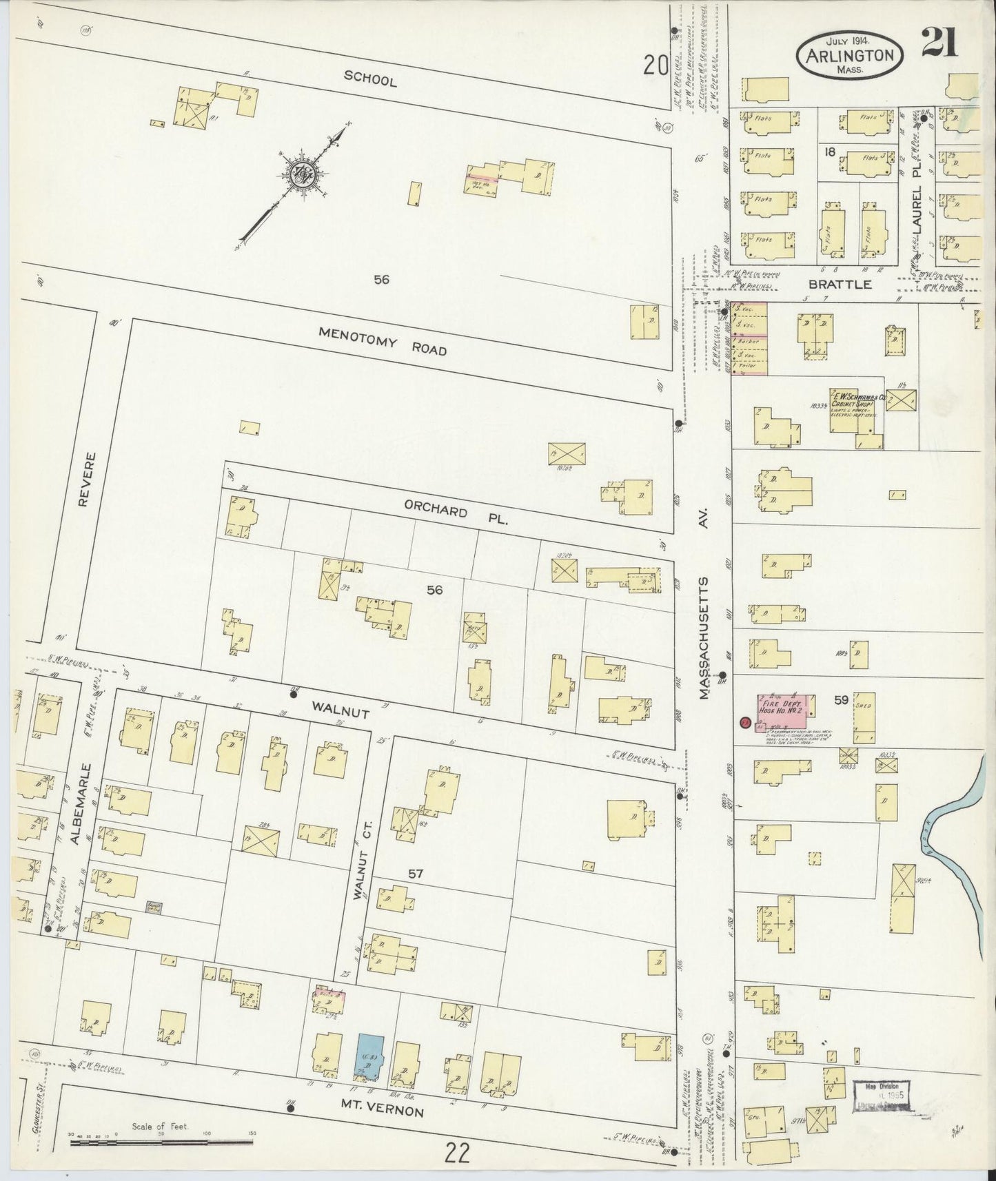 Sanborn Fire Insurance Map from Arlington, Middlesex County, Massachusetts (1914), Sheet #0021 - Complete Map Set gallery image, historic Sanborn map, vintage wall art, Massachusetts Massachusetts