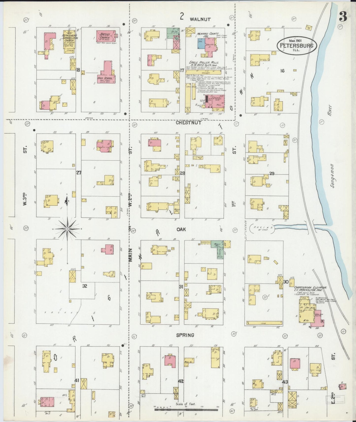 Sanborn Fire Insurance Map from Petersburg, Menard County, Illinois (1901), Sheet #0003 - Complete Map Set gallery image, historic Sanborn map, vintage wall art, Illinois Illinois