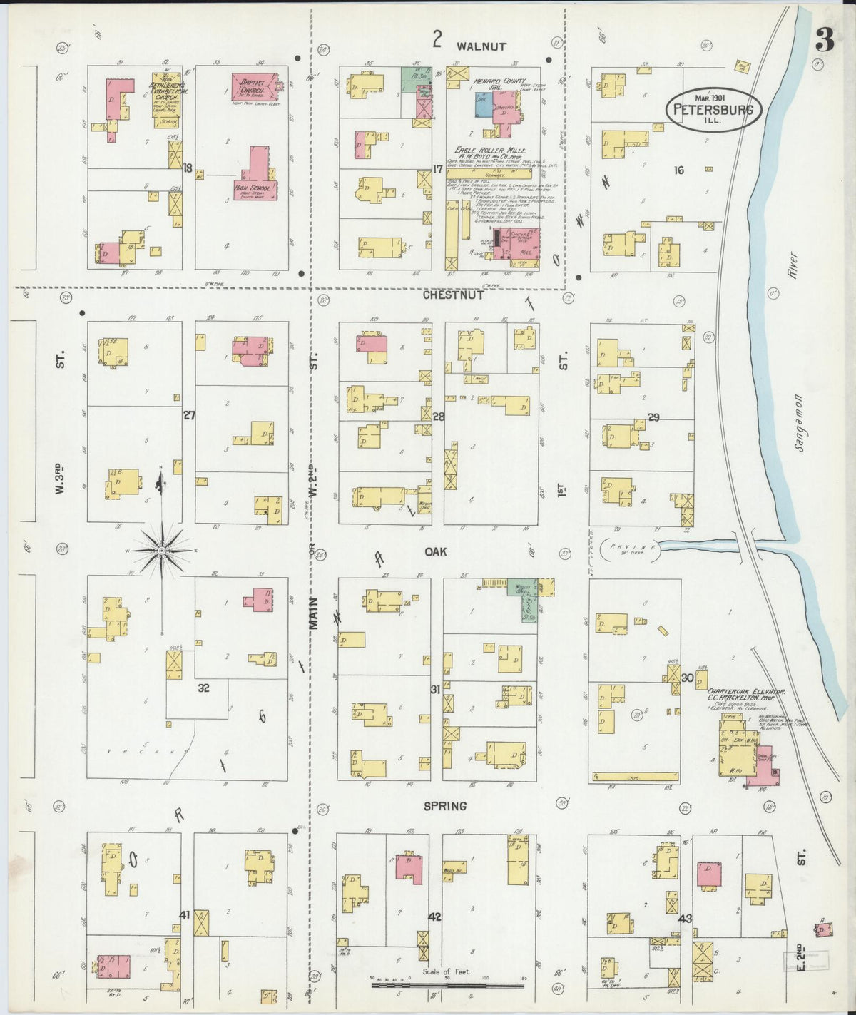 Sanborn Fire Insurance Map from Petersburg, Menard County, Illinois (1901), Sheet #0003 - Complete Map Set gallery image, historic Sanborn map, vintage wall art, Illinois Illinois