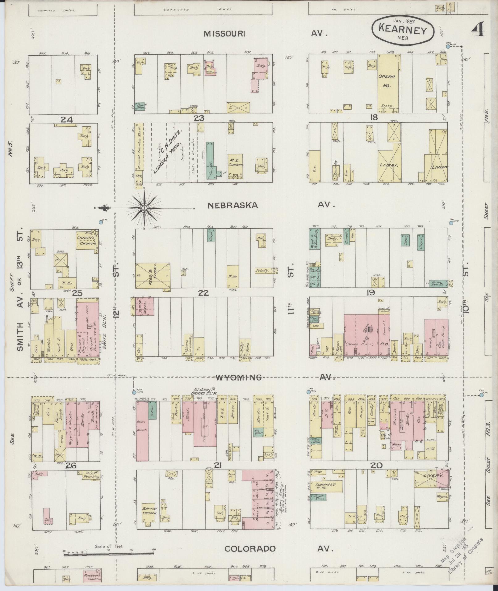 Sanborn Fire Insurance Map from Kearney, Buffalo County, Nebraska (1887), Sheet #0004 - Historic Sanborn Fire Insurance Map Print, vintage old map wall art, antique decor, genealogy gift, Nebraska Nebraska map