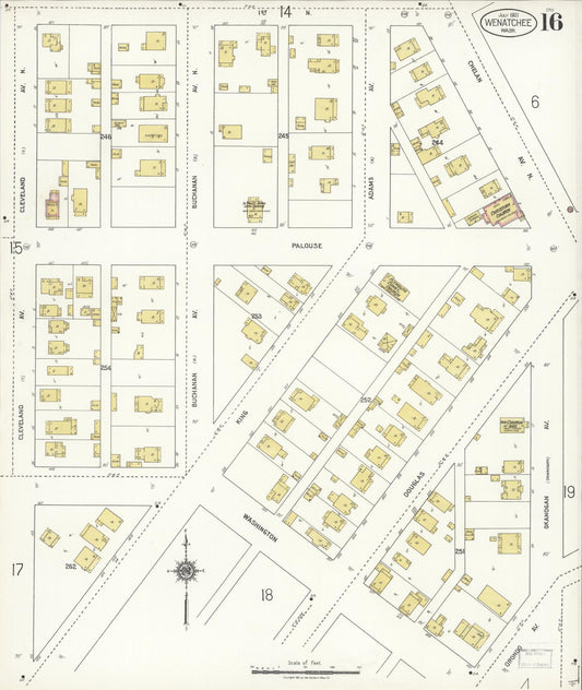 Sanborn Fire Insurance Map from Wenatchee, Chelan County, Washington (1921), Sheet #0016 - Historic Sanborn Fire Insurance Map Print, vintage old map wall art, antique decor, genealogy gift, Washington Washington map