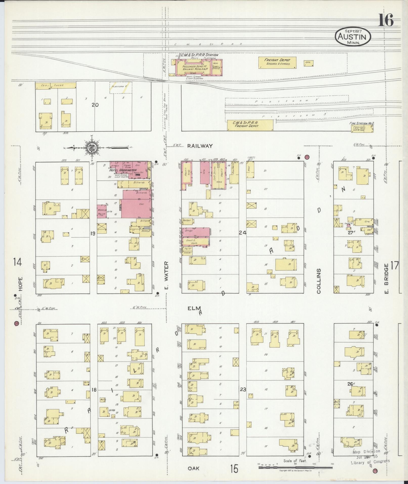 Sanborn Fire Insurance Map from Austin, Mower County, Minnesota (1917), Sheet #0016 - Complete Map Set gallery image, historic Sanborn map, vintage wall art, Minnesota Minnesota