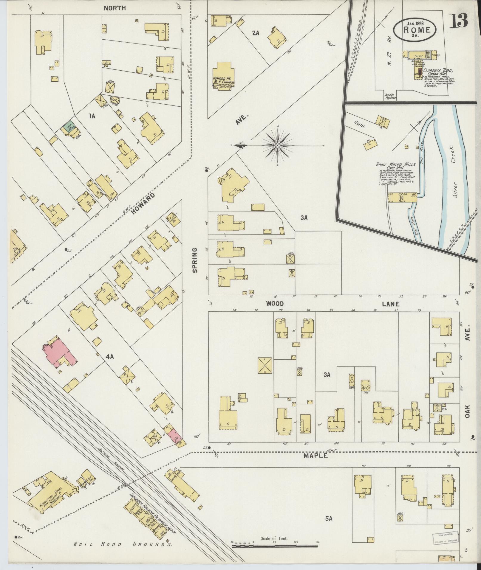 Sanborn Fire Insurance Map from Rome, Floyd County, Georgia (1898), Sheet #0013 - Complete Map Set gallery image, historic Sanborn map, vintage wall art, Georgia Georgia