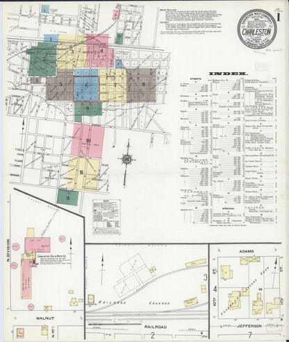 Sanborn Fire Insurance Map from Charleston, Coles County, Illinois (1910), Sheet #0001 - Complete Map Set gallery image, historic Sanborn map, vintage wall art, Illinois Illinois